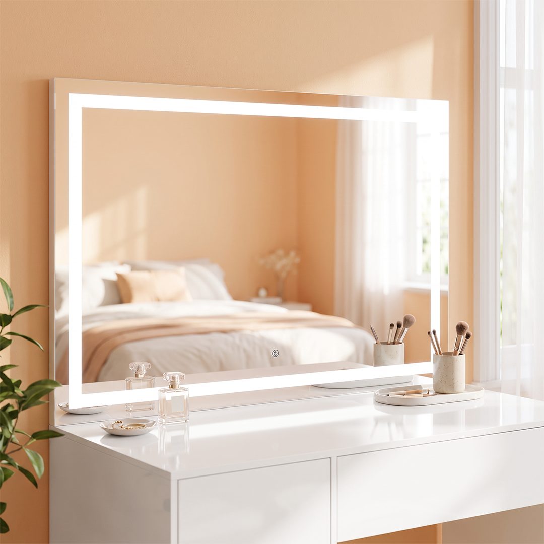 Bellamio Schminkspiegel Livny mit und ohne dimmbarer LED-Beleuchtung (umlaufender LED-Strip, Wandmontage), Hollywood Spiegel mit 3 Farbtemperaturen & Touchscreen