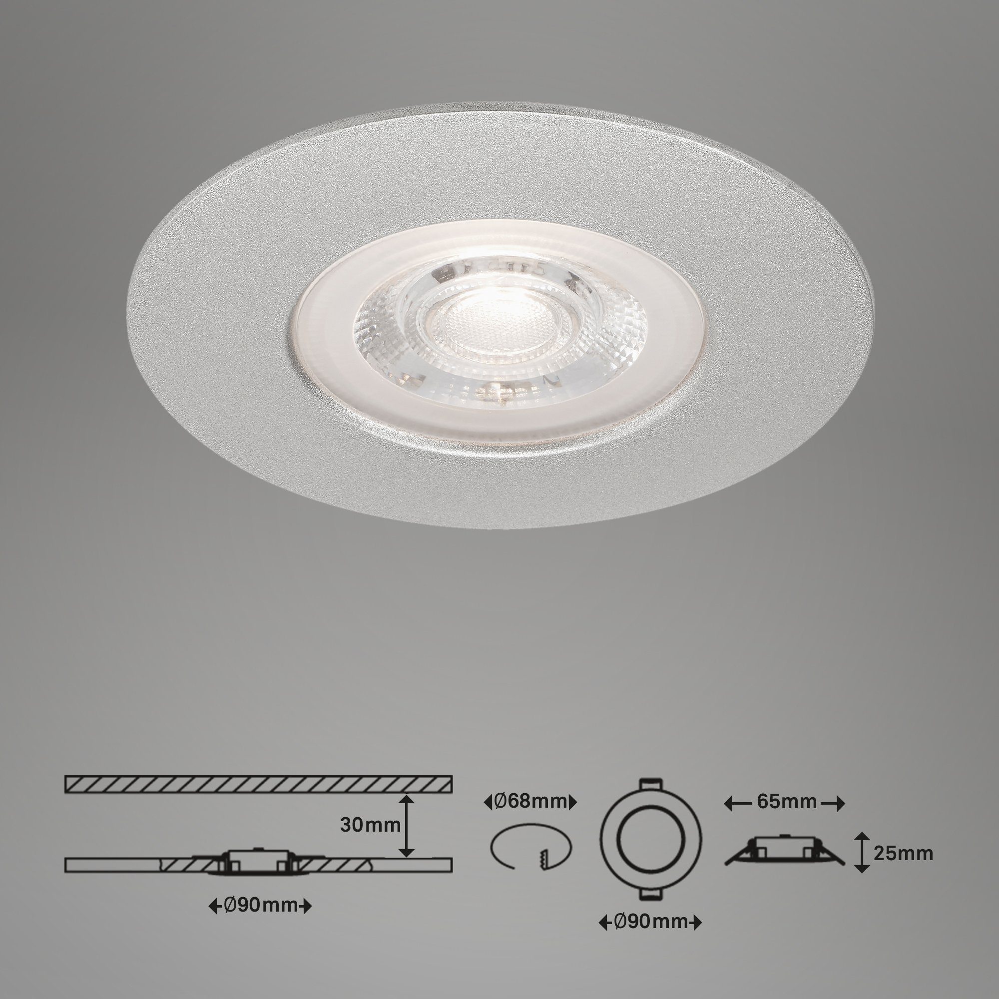 Einbauleuchte SET LED LED Einbauleuchte Leuchten 3er fest verbaut, für 9cm - Briloner 7046-034, Ø Bad Warmweiß, IP44