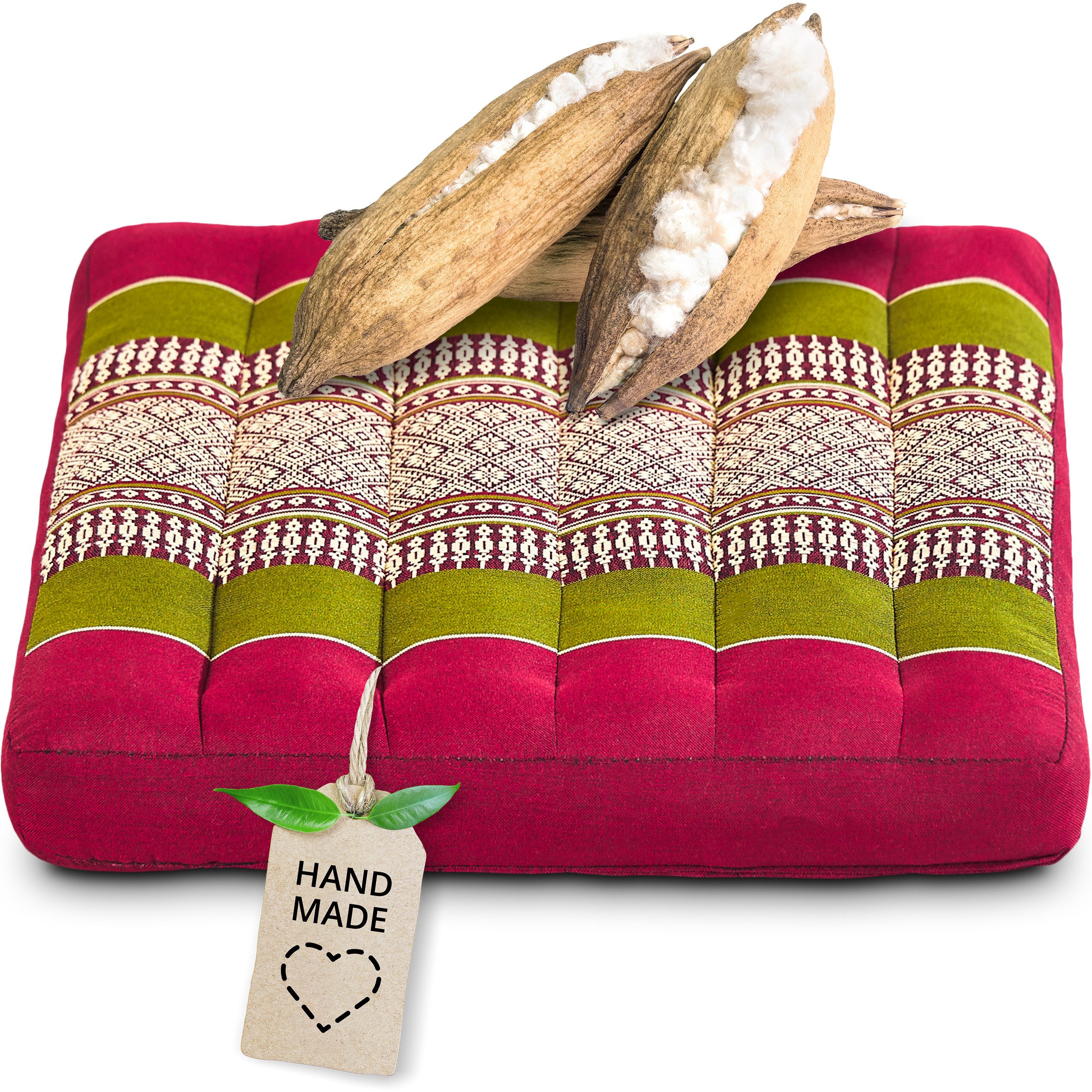 livasia Sitzkissen Sitzkissen 35 cm, vegan und handgefertigt, 35x35x6cm, Kapok