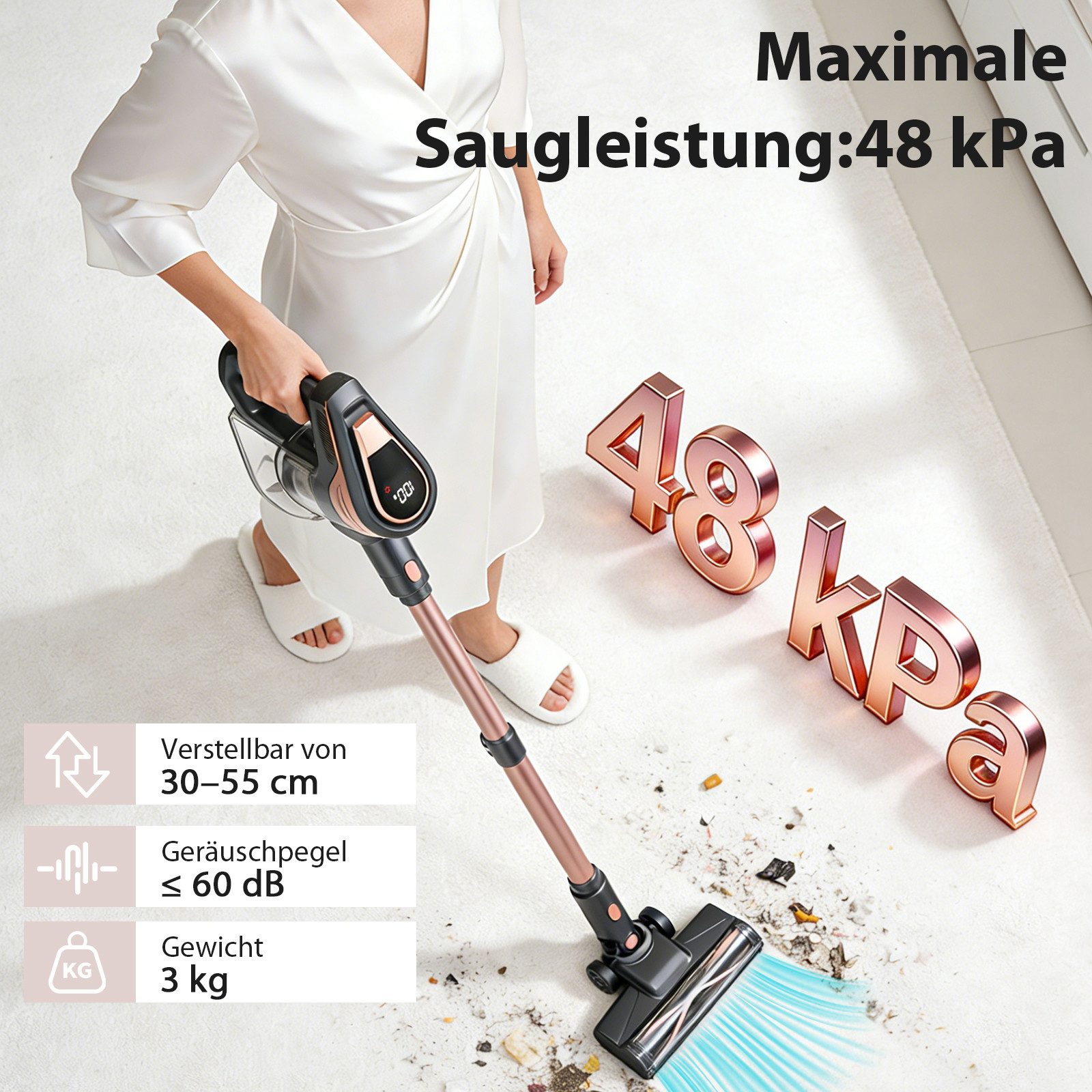 Grenintol Akku-Hand-und Stielstaubsauger 48000Pa Akku Staubsauger,Akku Handstaubsauger,Akkusauger Kabelloser, 300 W, beutellos, 6×2600mAh Hochleistungsakku • Leiser Betrieb