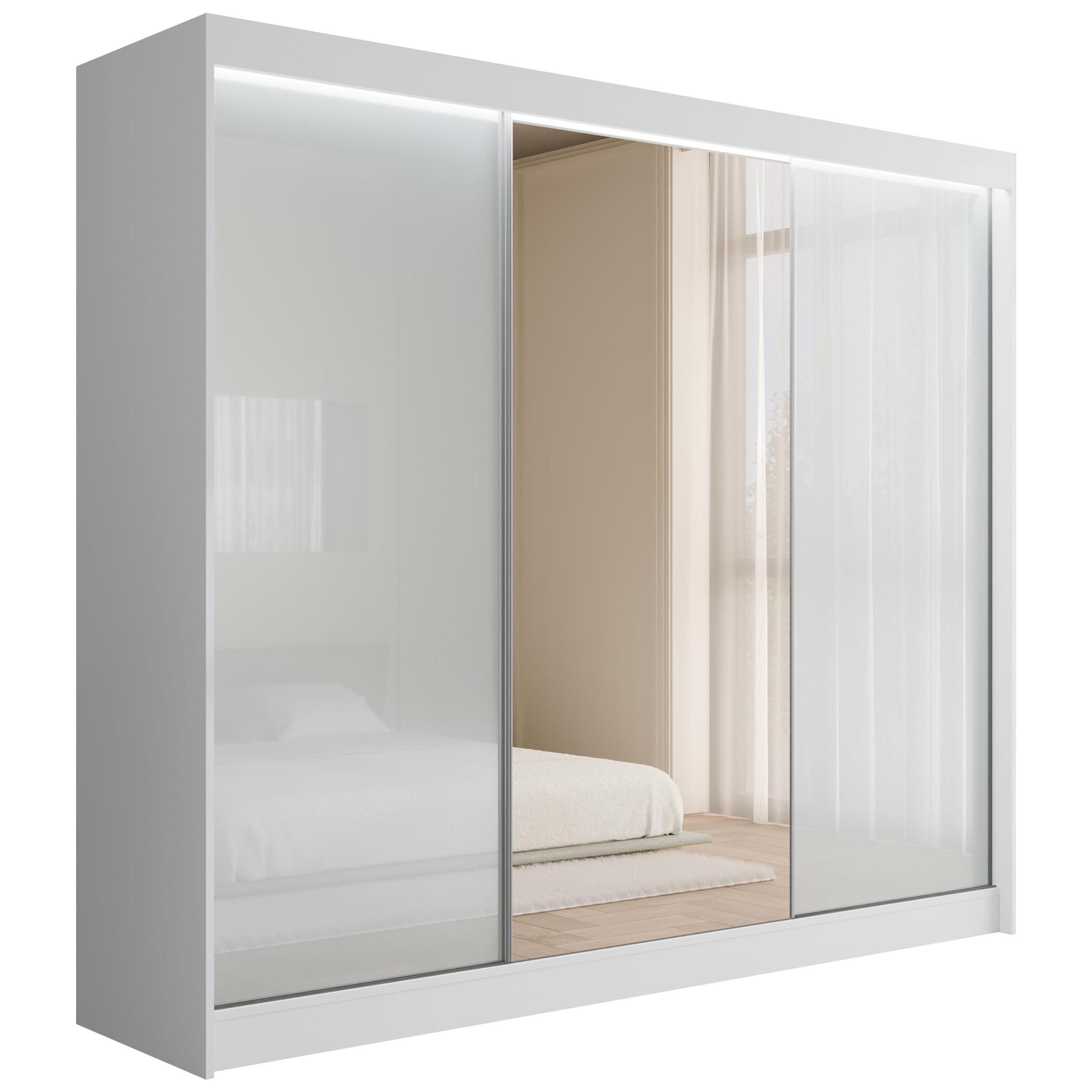ALTDECOR Schiebetürenschrank VESLI (Kleiderschrank Garderobenschrank mit viel Stauraum Moderner Schrank) Spiegel Spiegeltüren Vielseitiger Schwebetürenschrank LED Beleuchtung