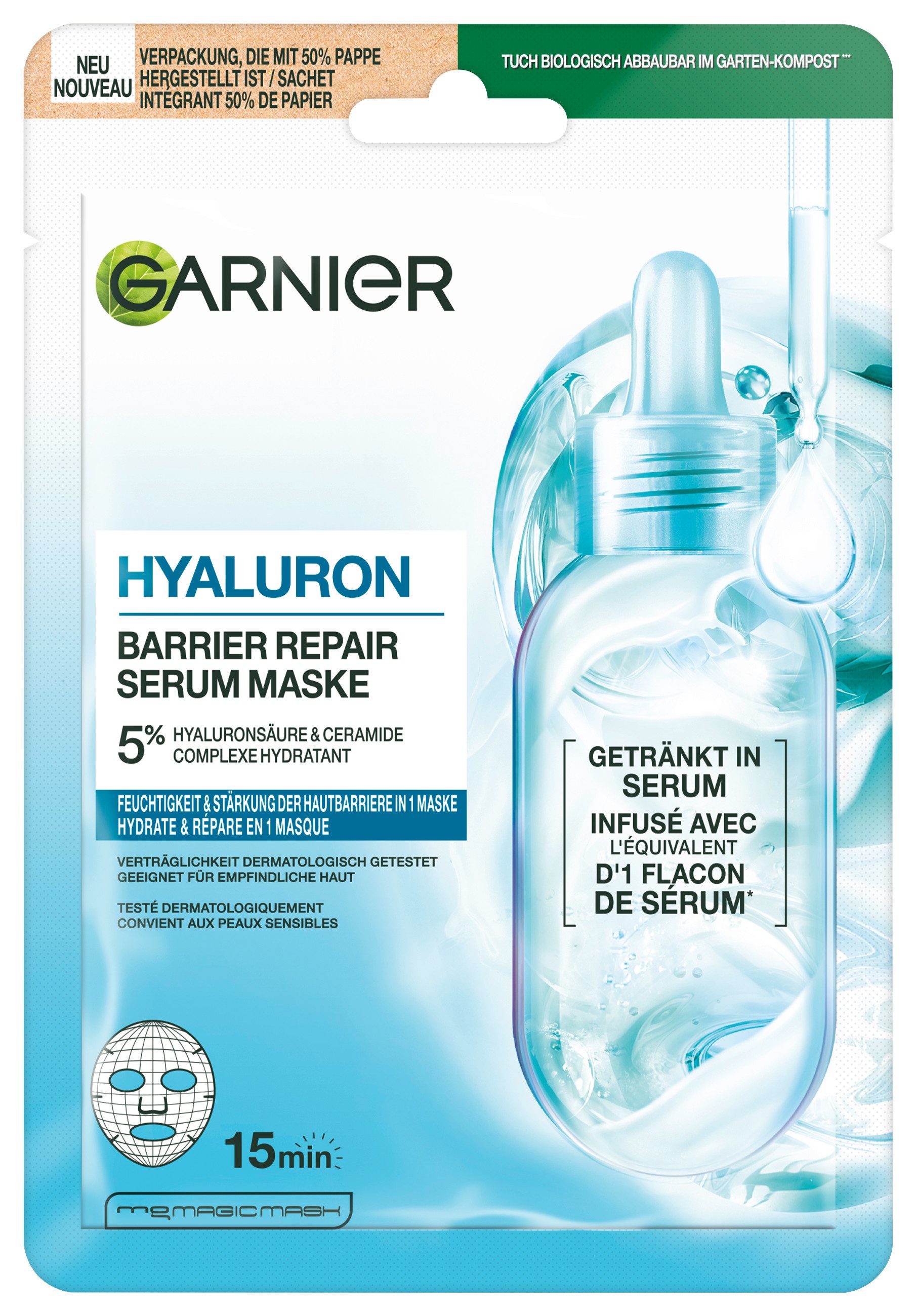 GARNIER Tuchmaske HYALURON BARRIER REPAIR SERUM MASKE
