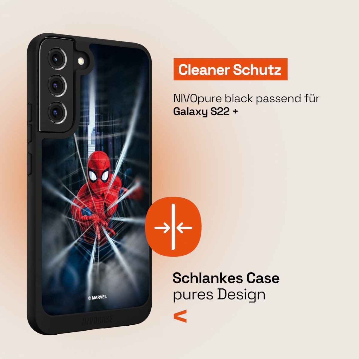 NIVOCASE Handyhülle Marvel Spider-Man Kinofilm Spider-Man Webs In Action, Samsung Galaxy S22+ Handyhülle Hülle NIVOpure Case Schwarz – Bild 4 von 5