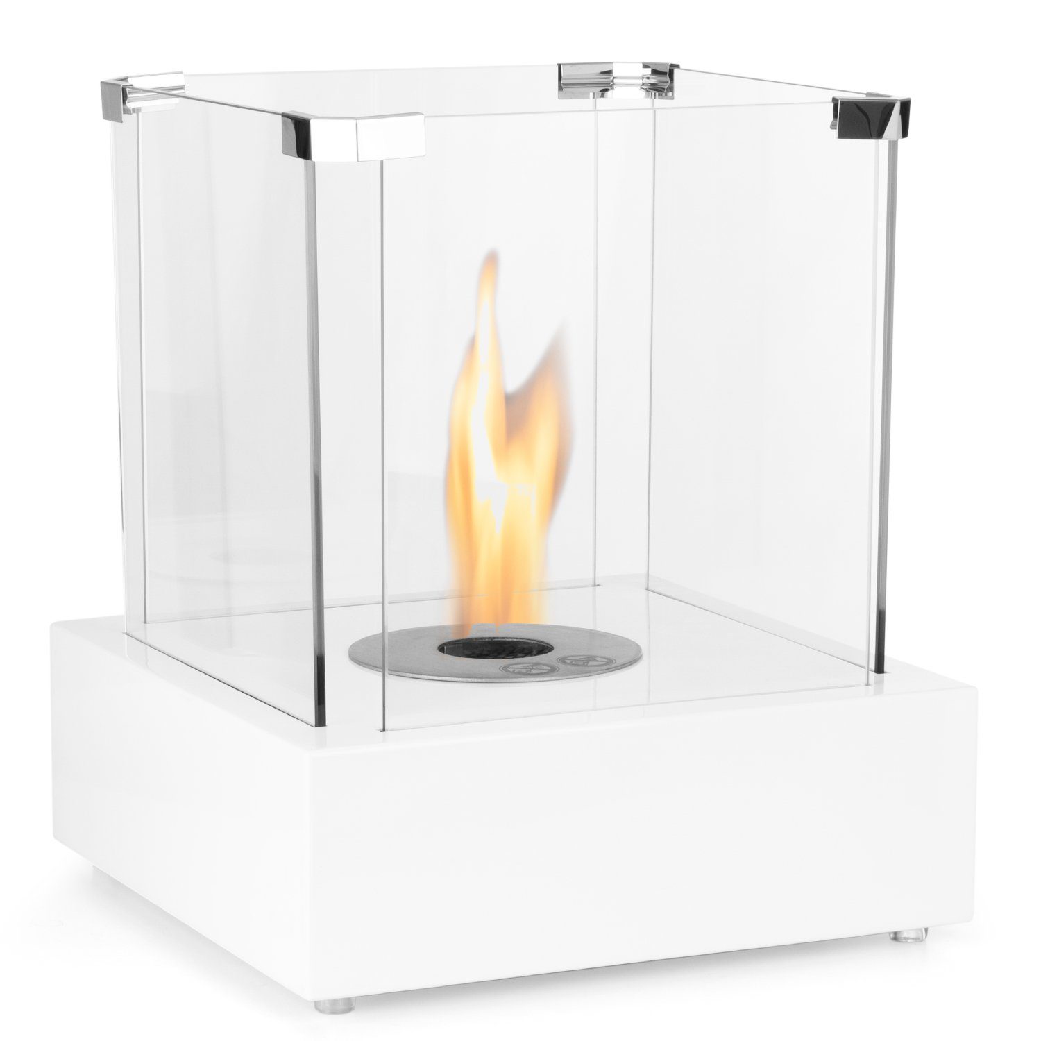 Moritz Dekokamin Tischkamin 35 x 30 x 30 cm weiß 0,8 Liter Brenner, Edelstahl, Standkamin Ethanolbrenner Glasfeuer Terrassenfeuer Kamin