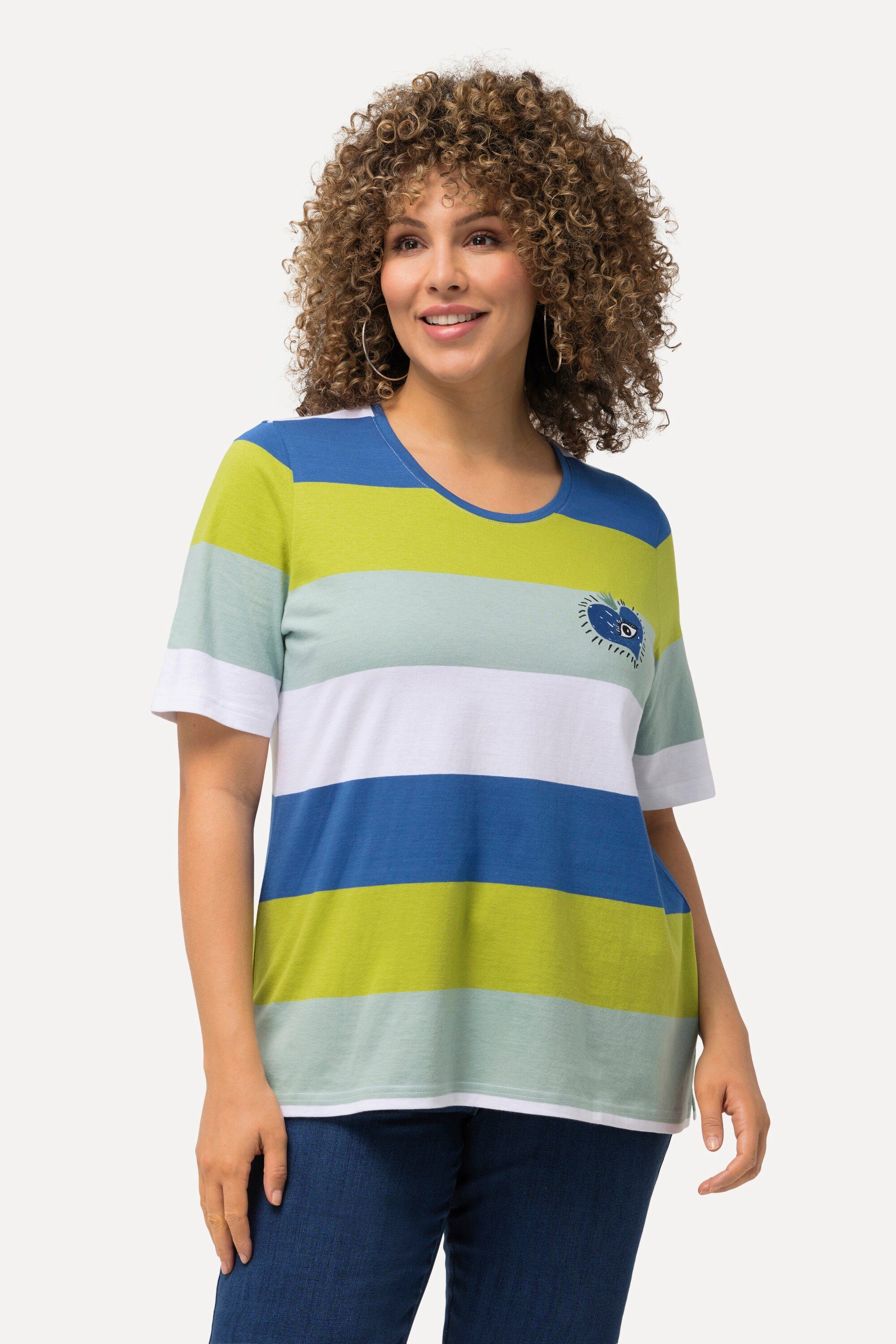Ulla Popken T-Shirt T-Shirt Ringel Herz-Stickerei günstig online kaufen