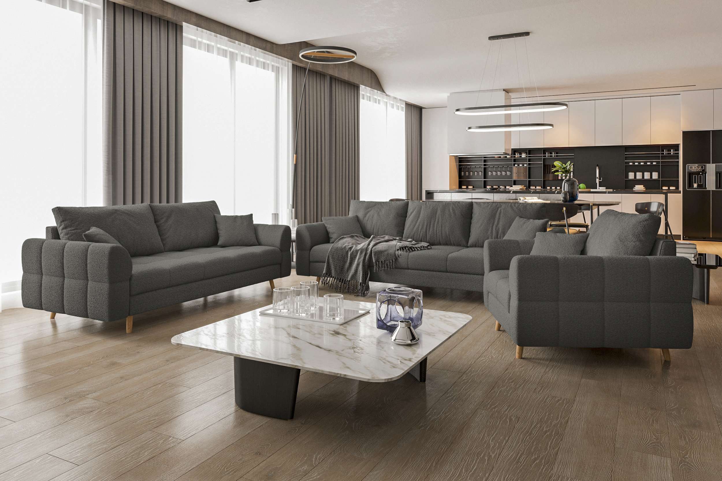 99rooms Polstergarnitur Bello, (Couchgarnitur, Set (3-tlg), günstig online kaufen