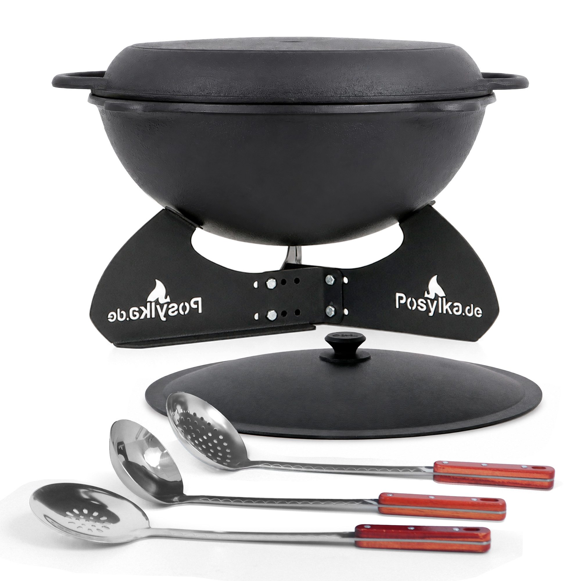DAVR Metall Schmortopf Kasan 16 L Gusseisen Ø 46,5 rund 9-tlg. Deckelpfanne Ø 46,5 cm Guss, Stahl, Gusseisen, Holz, Aluminium, Edelstahl, Kunststoff (9-tlg), Dickwandig