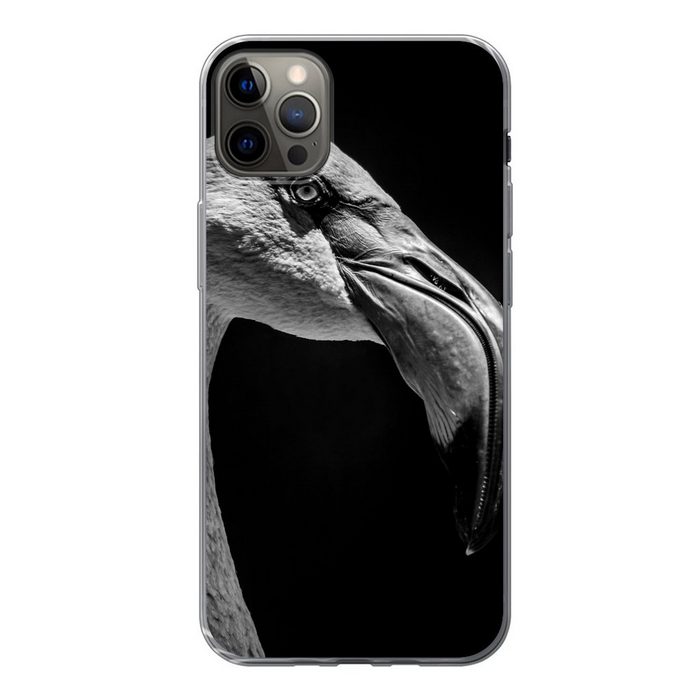MuchoWow Handyhülle Tierporträt Flamingo in schwarz und weiß Handyhülle Apple iPhone 12 Pro Max Smartphone-Bumper Print Handy