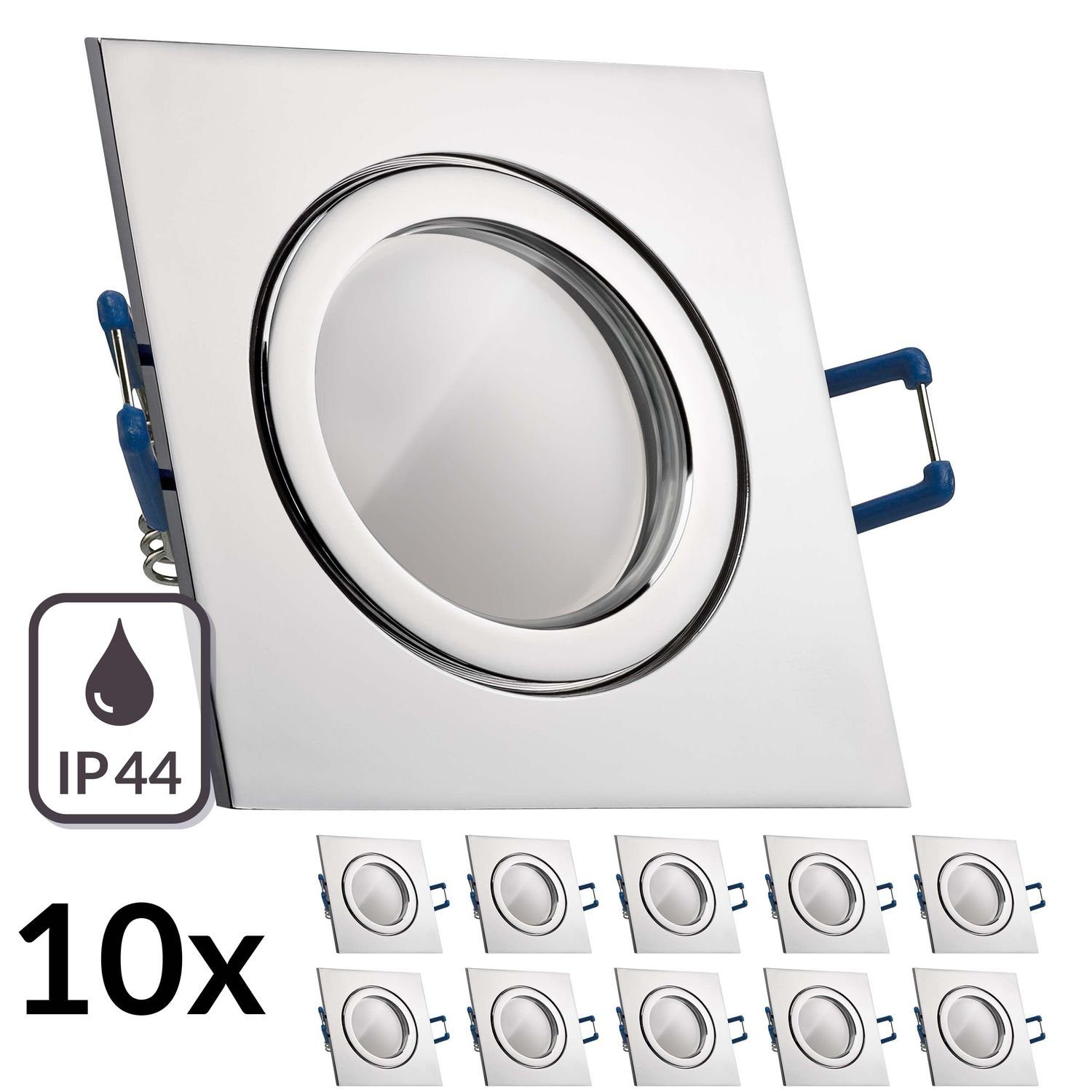 LEDANDO LED Einbaustrahler 10er IP44 LED Einbaustrahler Set Chrom mit 4000K LED GU10 Markenstrahl