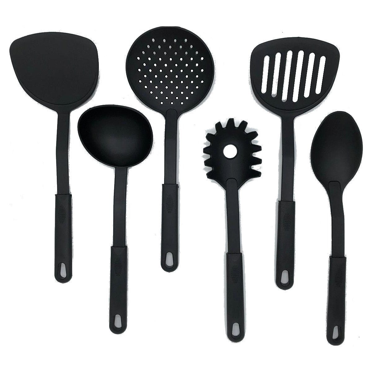 HOOZ Kochbesteck-Set hitzebeständig & pflegeleicht - praktische Kochlöffel für den Alltag (Set, 6-tlg., rostfrei), Suppenkelle, Pfannenwender, Schaum-, Spaghetti-, Servierlöffel