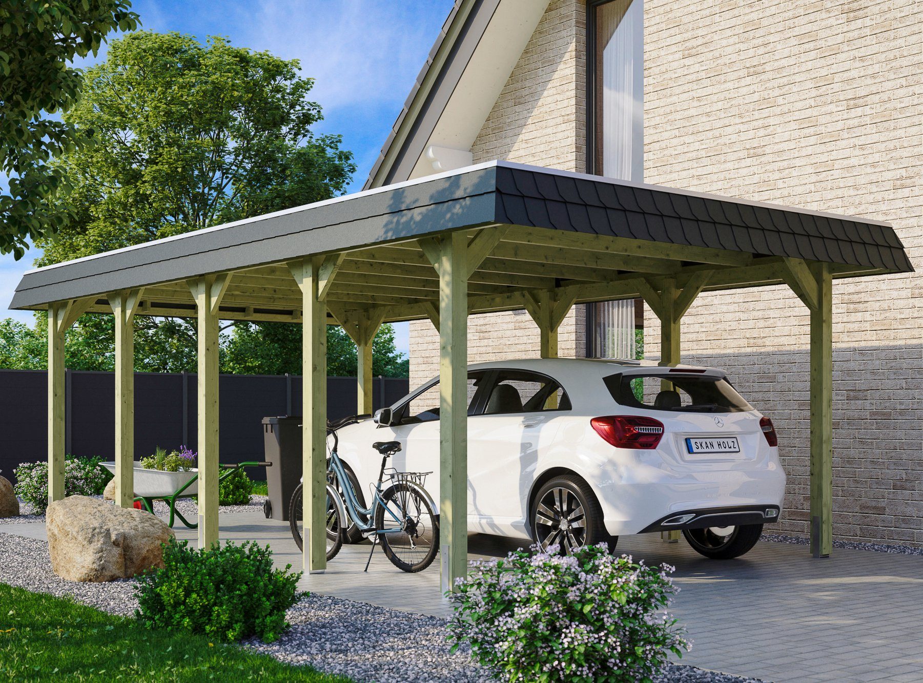 Skanholz Einzelcarport Spreewald, BxT: 396x741 cm, 209 cm Einfahrtshöhe grün | Carports