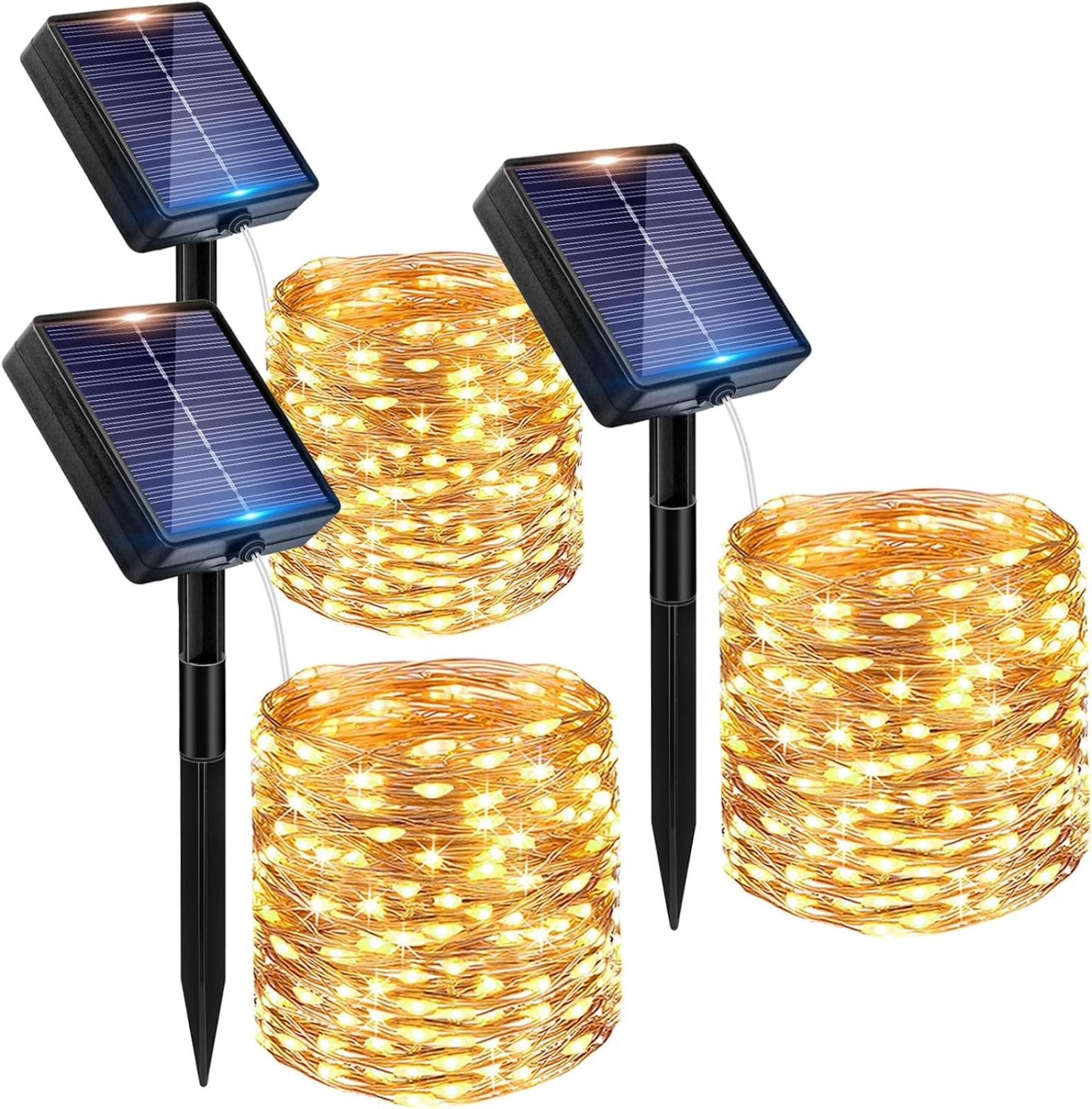 FELIXLEO LED-Lichterschlauch 3er-Set Solar-Lichterketten für den Außenbereich, 3 x 12 m, 120 LEDs