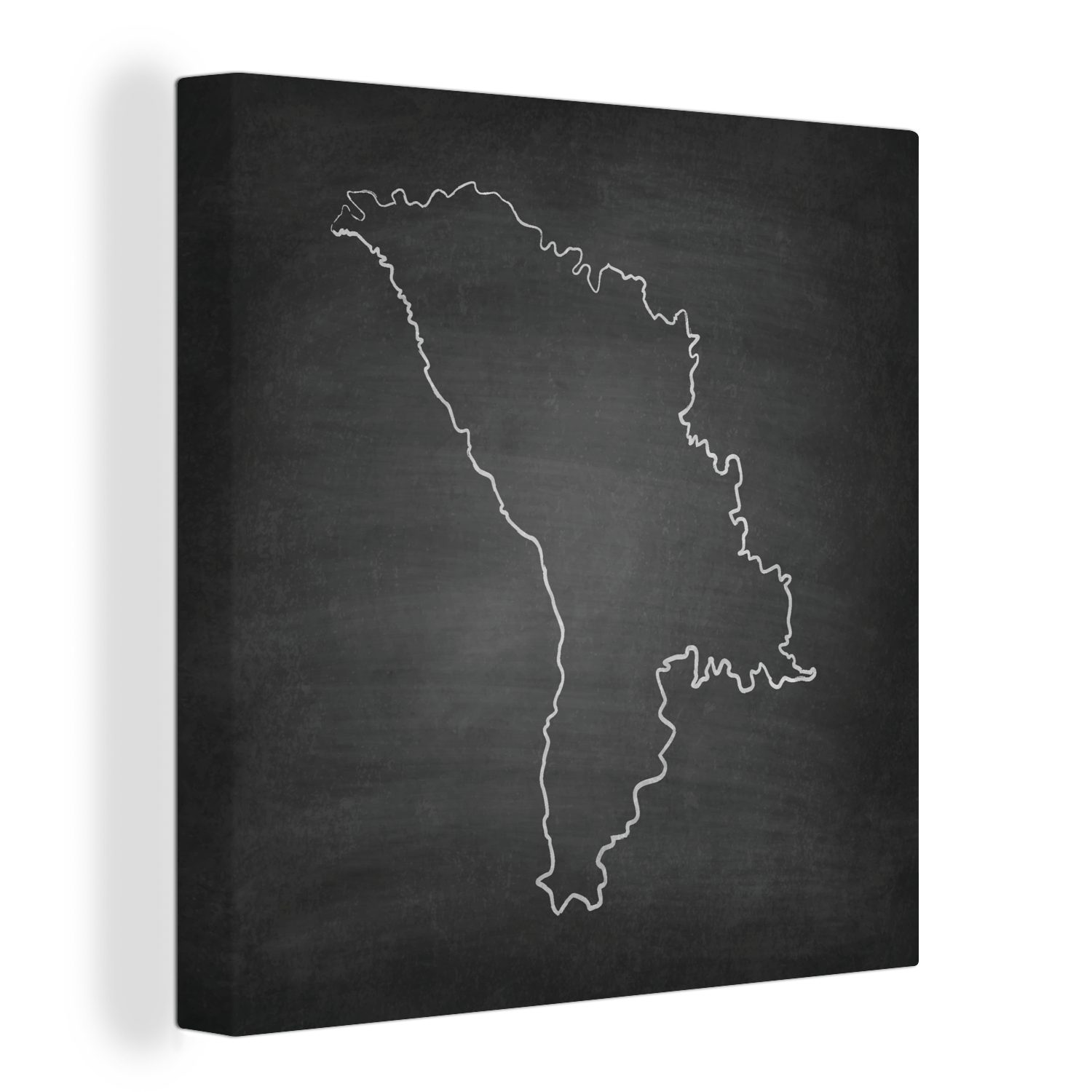 OneMillionCanvasses® Leinwandbild Illustration der Republik Moldau in Schwarz-Weiß auf einer Kreidetafel, (1 St), Leinwand Bilder für Wohnzimmer Schlafzimmer