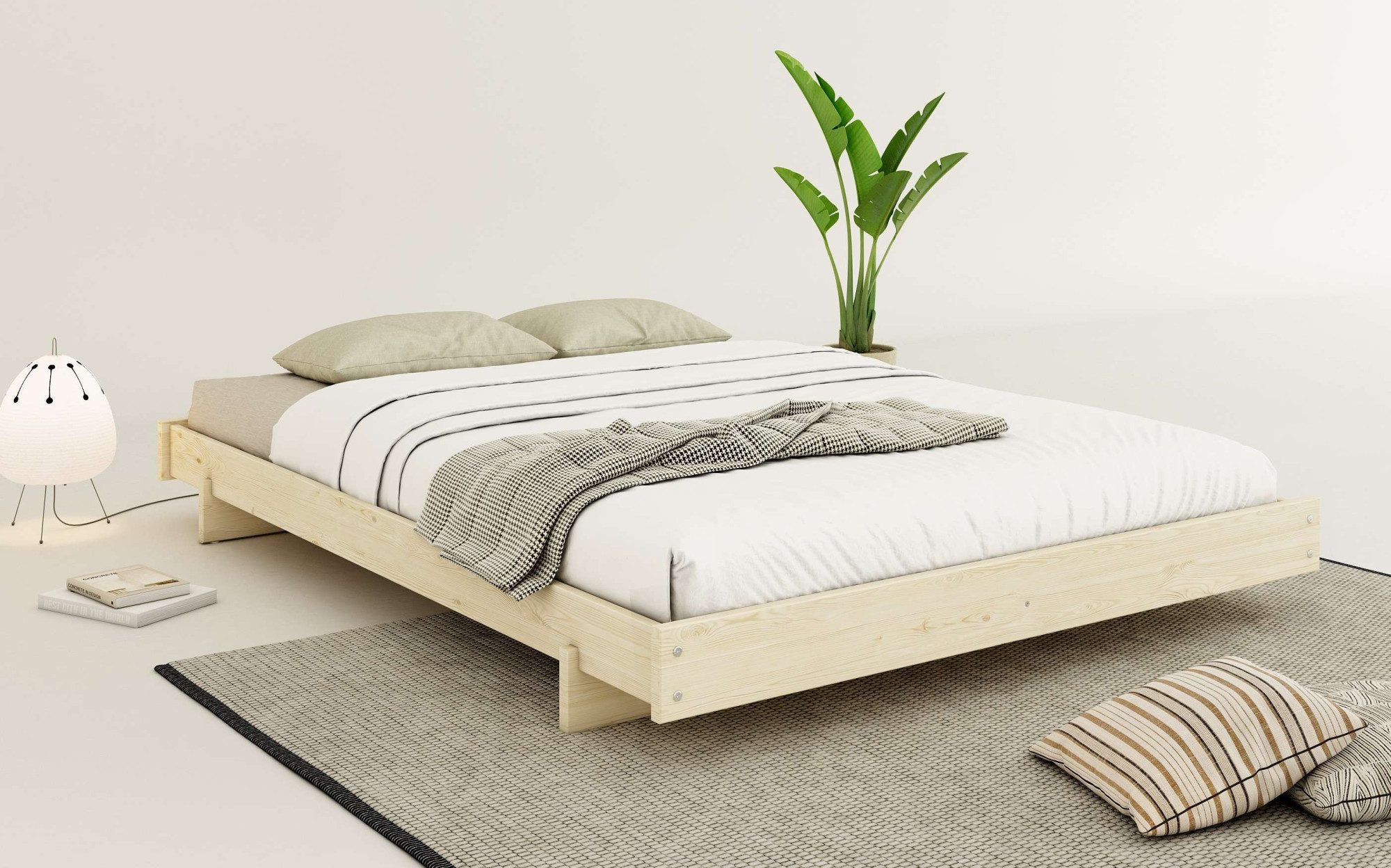 OTTO home Bettgestell Senja, Bett, Massivholzbett, minimalistisches Design (B/T/H: 148/205,1/22,6 cm), inklusive Lattenrost, Liegefläche 140x200 cm, aus massiver Kiefer