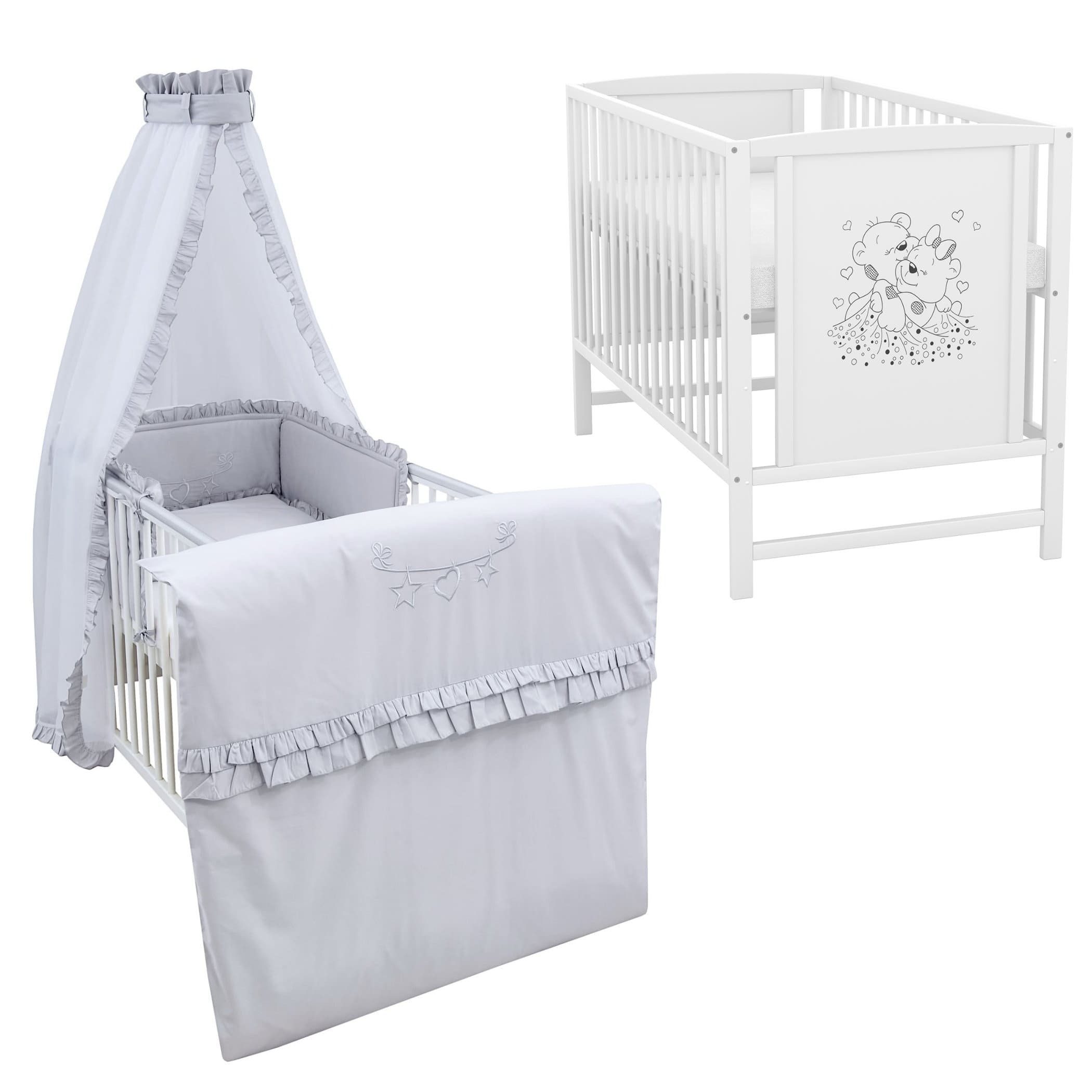 Baby-Delux Komplettbett Babybett Mia Komplettset Royal Rüsche, 10-tlg., Kinderbett 60x120 cm weiß, Bettset verschiedene Designs
