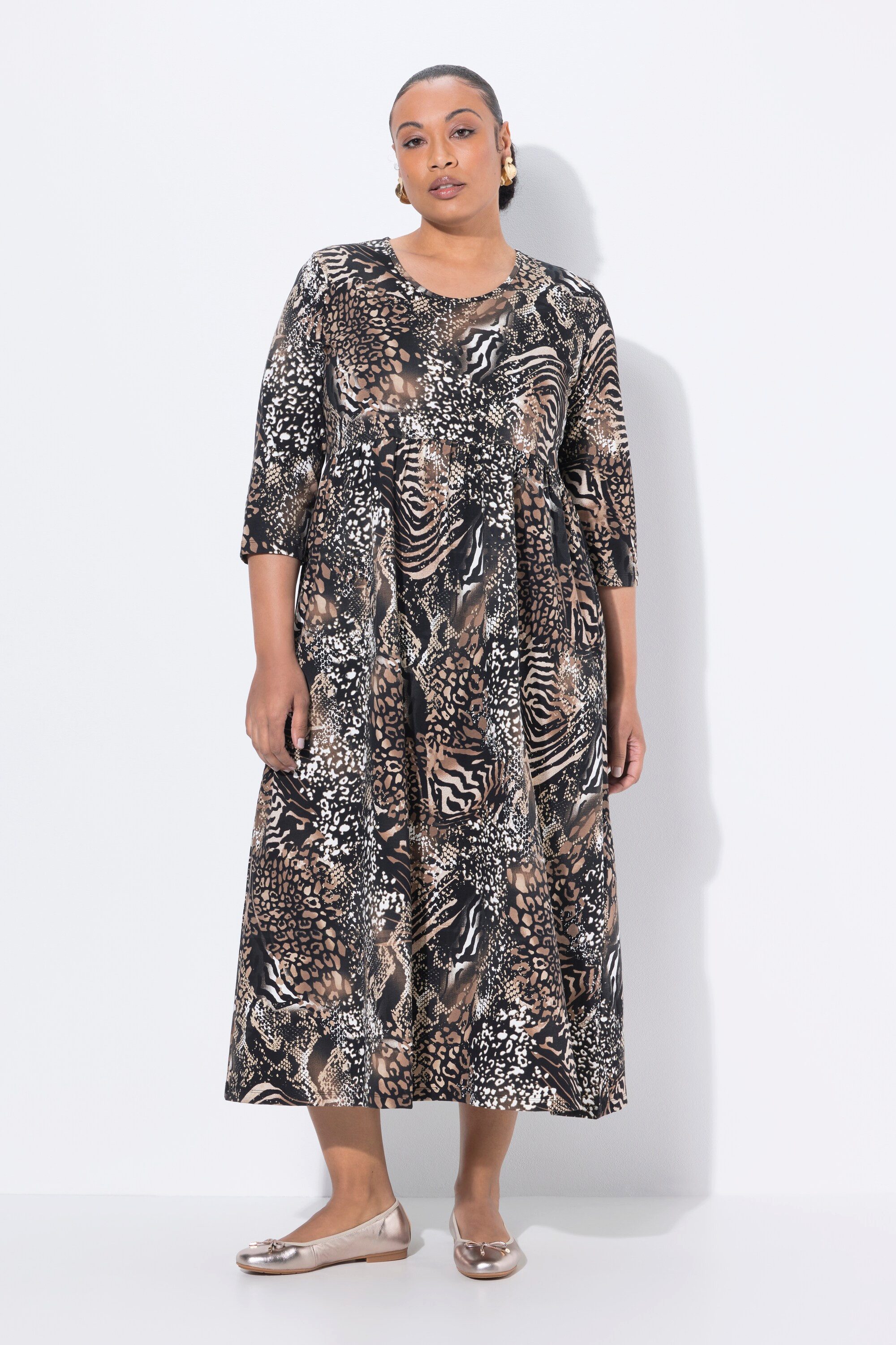 Ulla Popken Maxikleid Jersey-Maxikleid A-Linie Rundhals günstig online kaufen