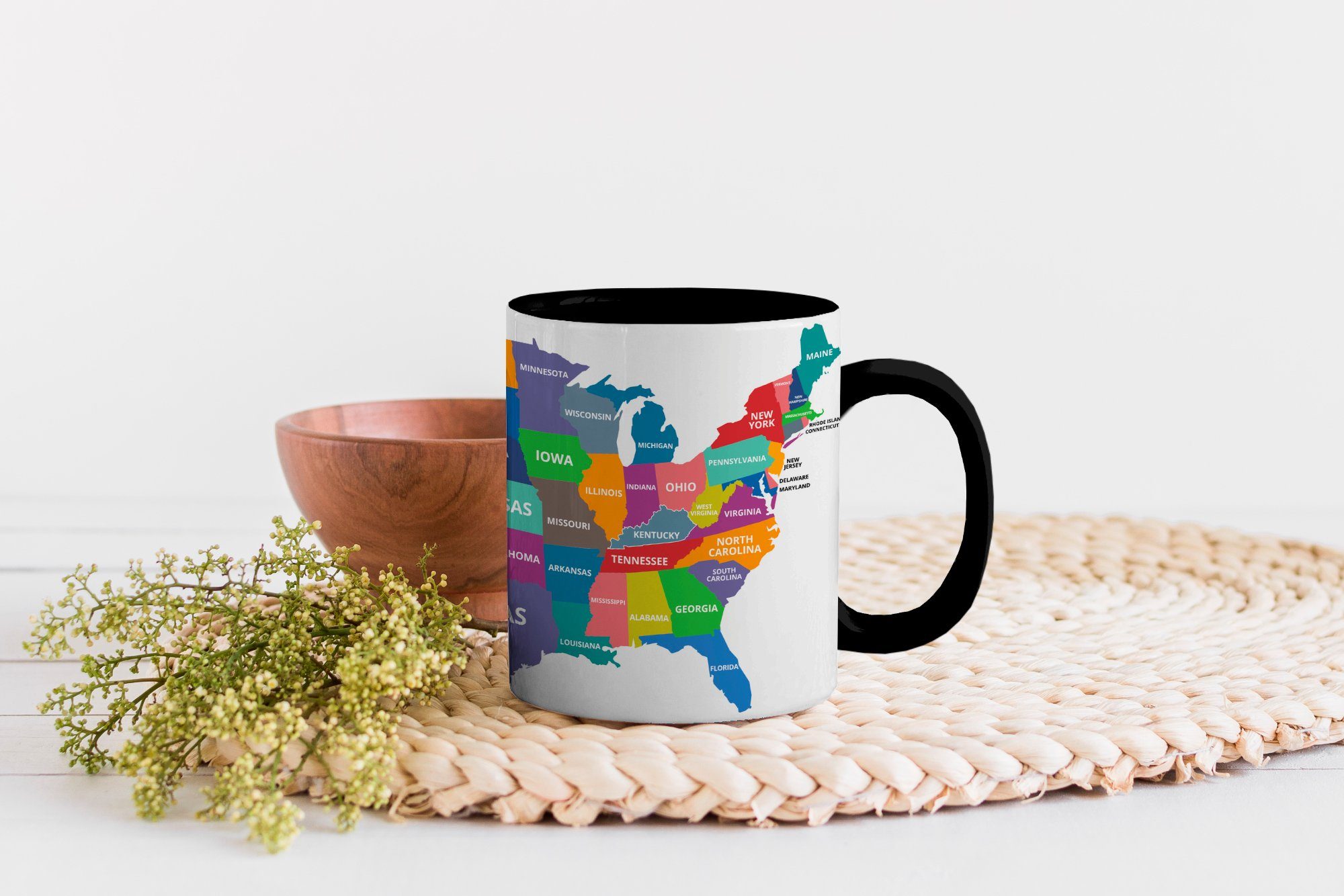 Zaubertasse, Farbwechsel, auf Teetasse, MuchoWow Tasse Kaffeetassen, USA weißem Keramik, Karten Geschenk Bunte Hintergrund,