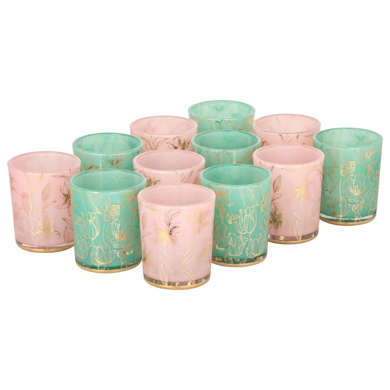 Kamelio Teelichthalter 12er Set Teelichthalter rosa grün Windlicht Teelichtgläser Tischdeko (12 St)