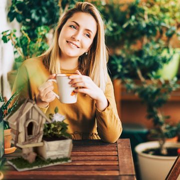 relaxdays Blumentopf Pflanzgefäß mit Vogelhaus