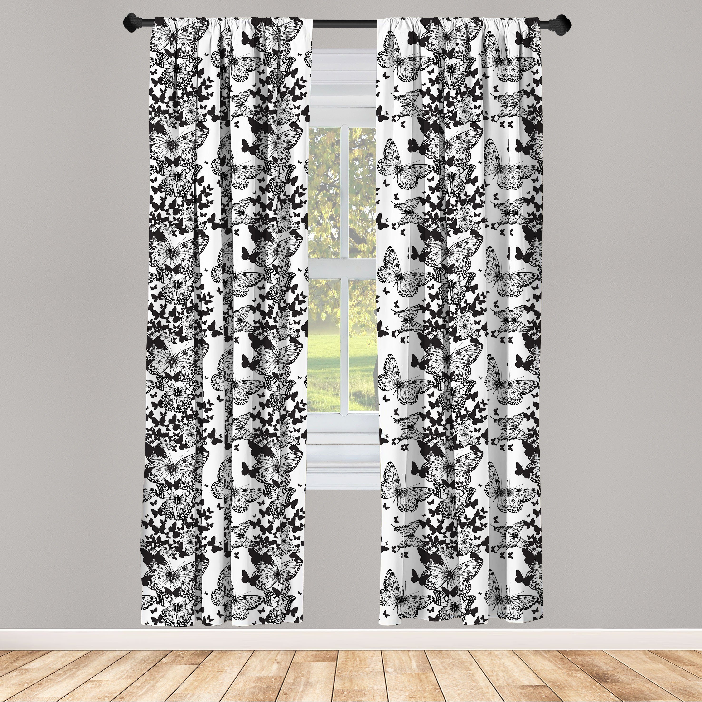 Gardine Vorhang für Wohnzimmer Schlafzimmer Dekor, Abakuhaus, Microfaser, Abstrakt Schmetterlings-Motiv