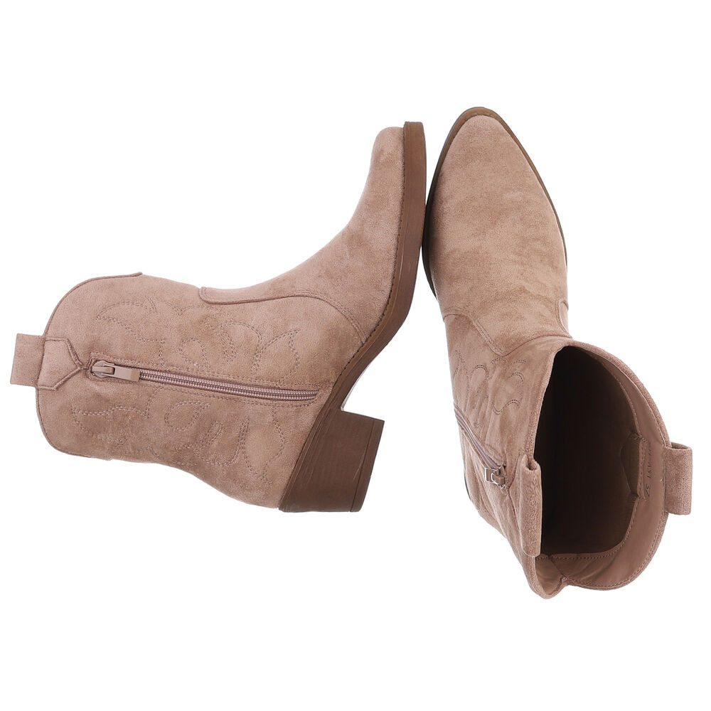 Ital-Design Elegante Cowboy-Stiefel aus Kunstleder mit Blockabsatz Westernstiefelette (89938104) Blockabsatz Stiefeletten in Beige