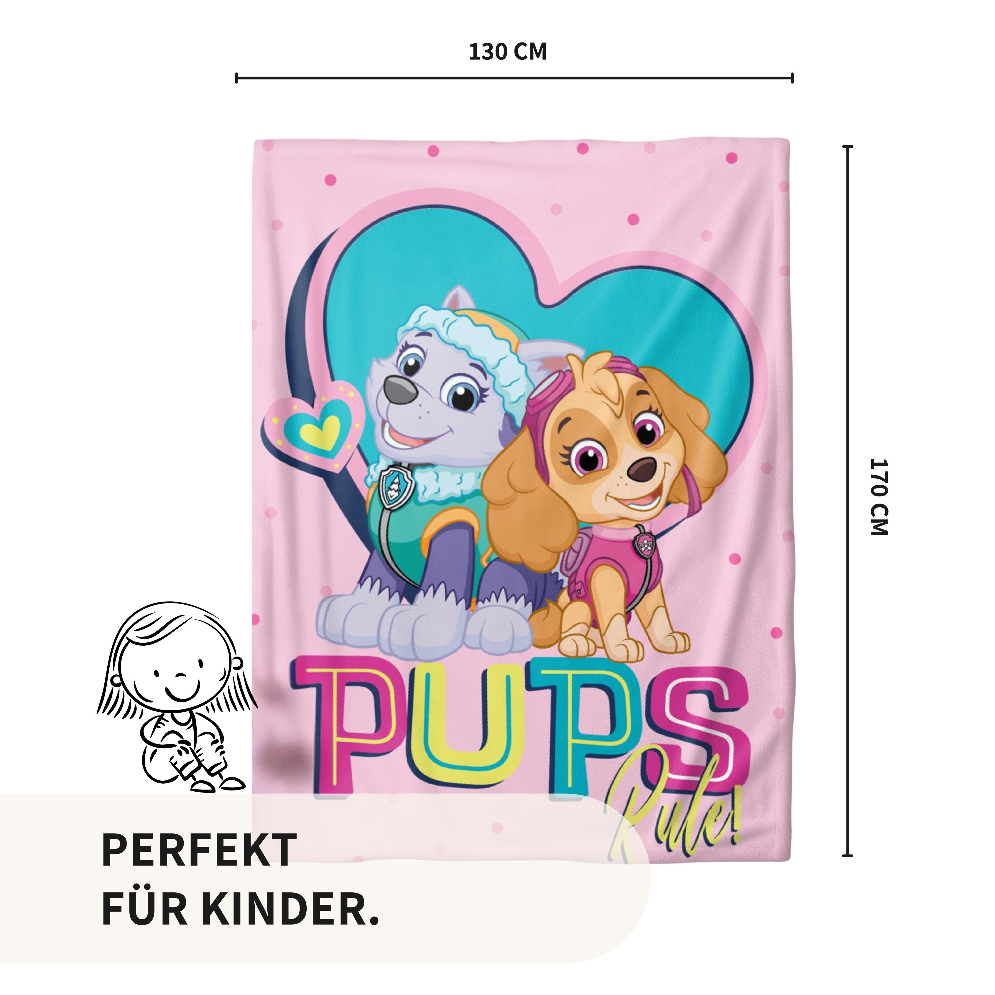 Kinderdecke Paw Patrol 130x170 cm, weich und kuschelig, passend zur Bettwäsche, MTOnlinehandel, das perfekte Geschenk für Mädchen, Fleece-Decke in rosa