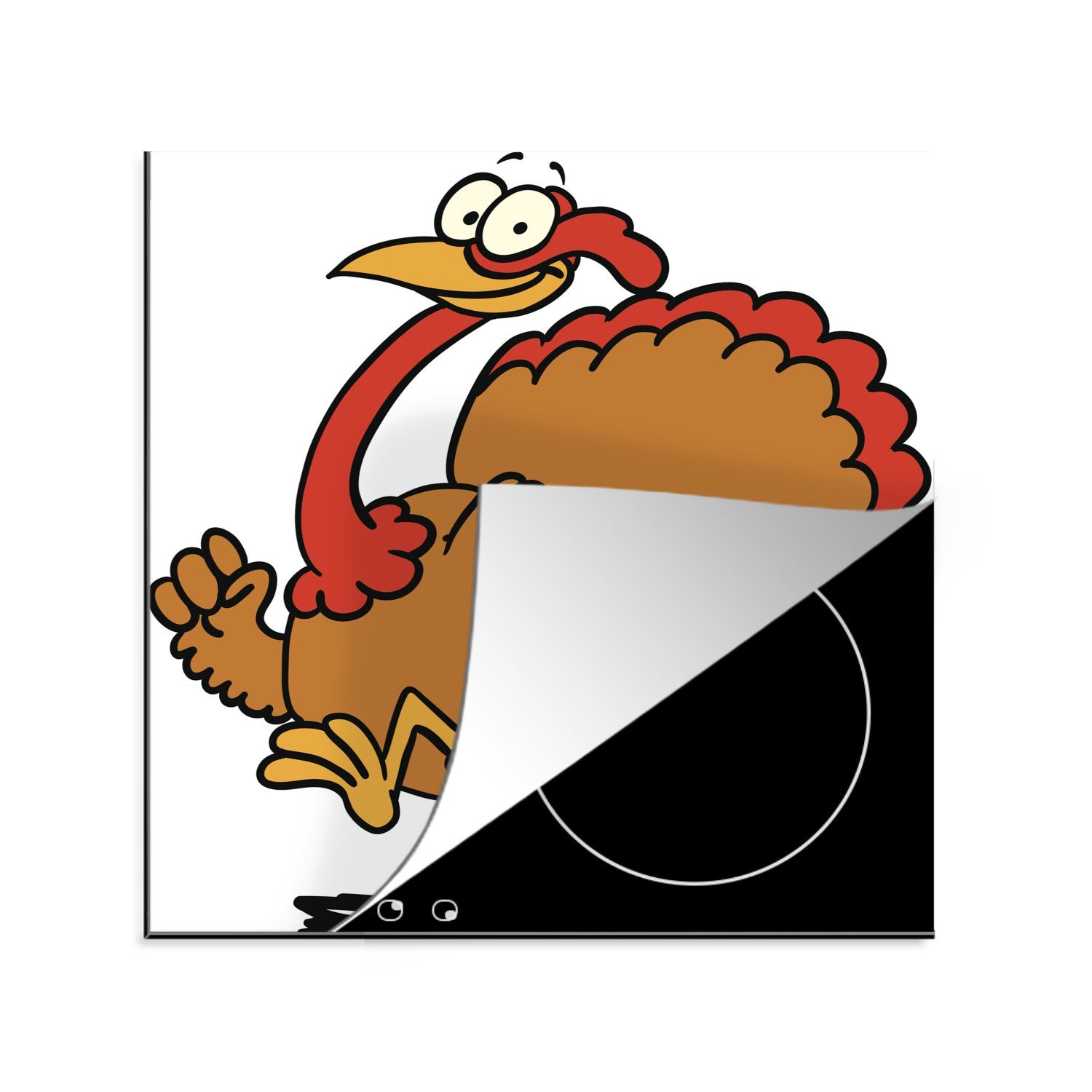 MuchoWow Herdblende-/Abdeckplatte Cartoon-Illustration eines laufenden Truthahns, Vinyl, (1 tlg), 78x78 cm, Ceranfeldabdeckung, Arbeitsplatte für küche