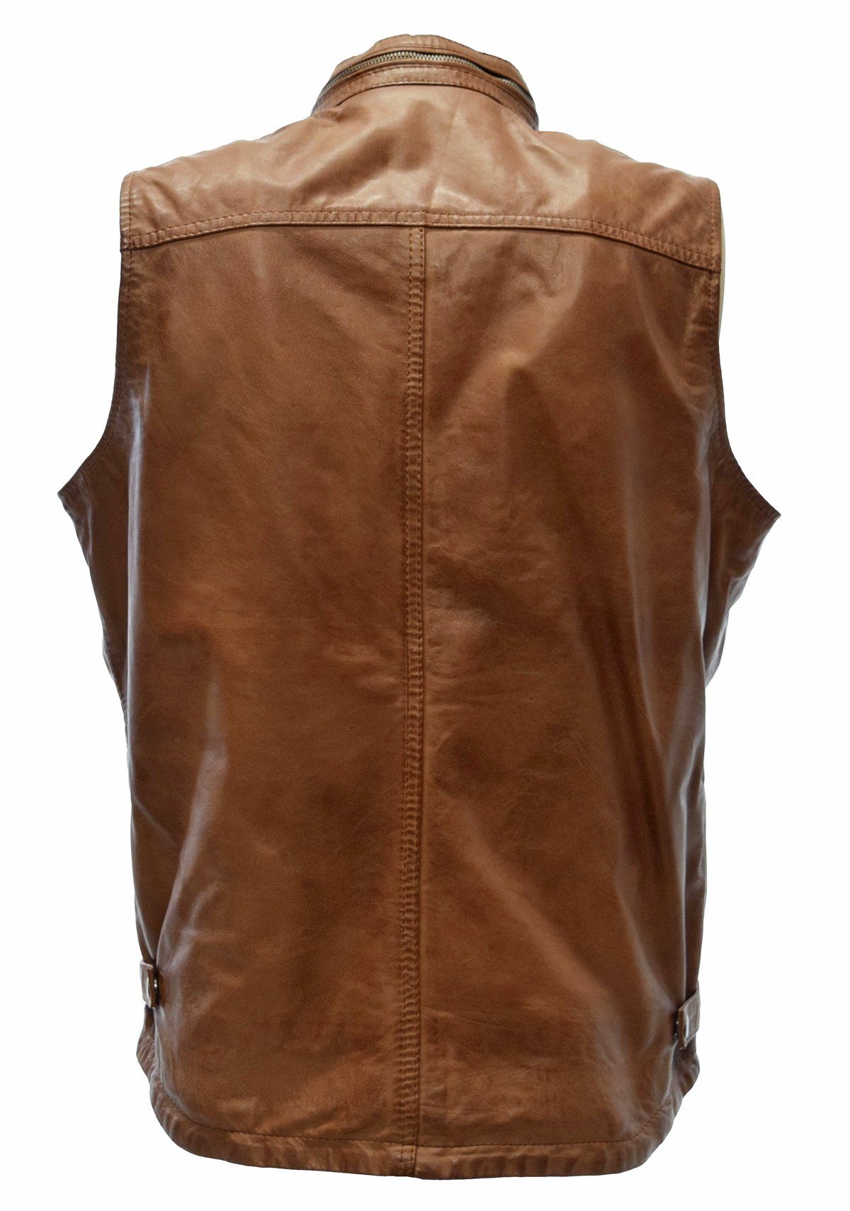 Leather Julius Fronttaschen, Outdoor-Weste Dunkelbraun, Zimmert Cognac, praktische Lederweste