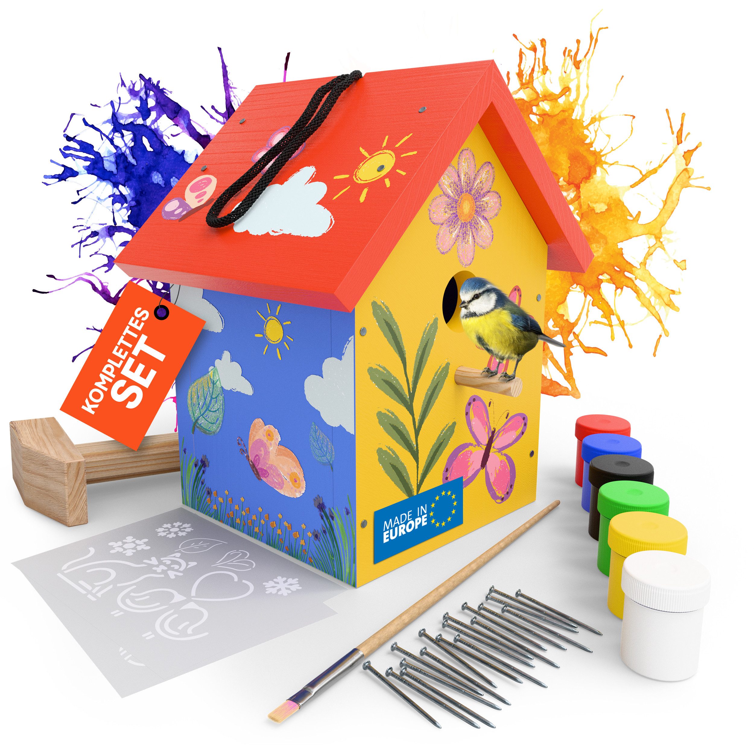Eli Vogelhaus Bausatz für Kinder zum bemalen inkl. Vorlagen - 6 Farben - Pi günstig online kaufen