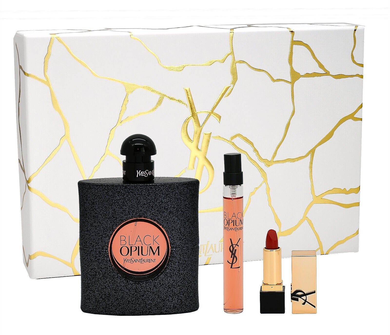 LAURENT YSL 90ML BLACK + OPIUM EDP LIPSTICK Duft-Set + EDP SAINT YVES 10ML