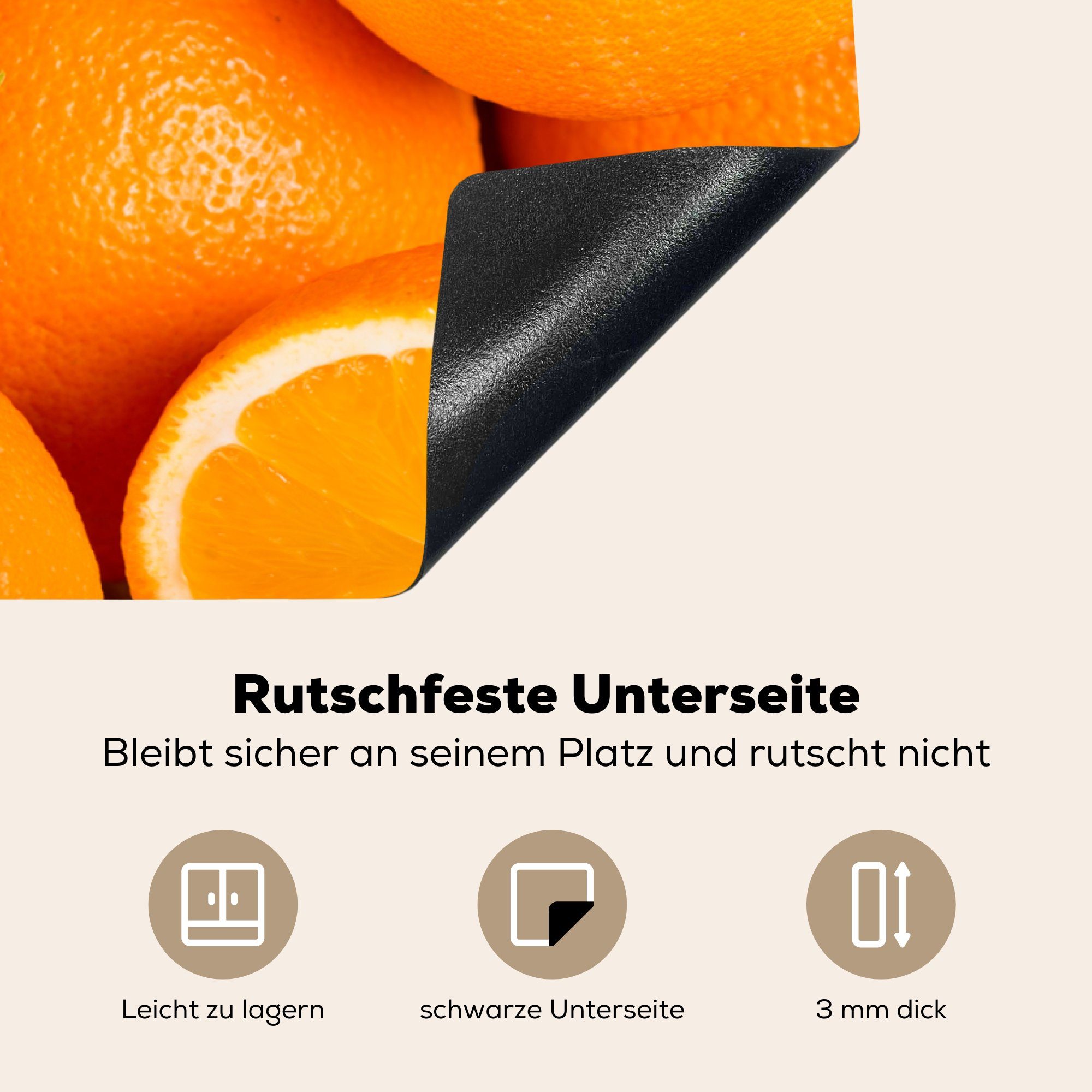 81x52 tlg), MuchoWow Orange für Schutz - die Vinyl, Blätter, Herdblende-/Abdeckplatte küche, Früchte Induktionskochfeld cm, - Ceranfeldabdeckung (1