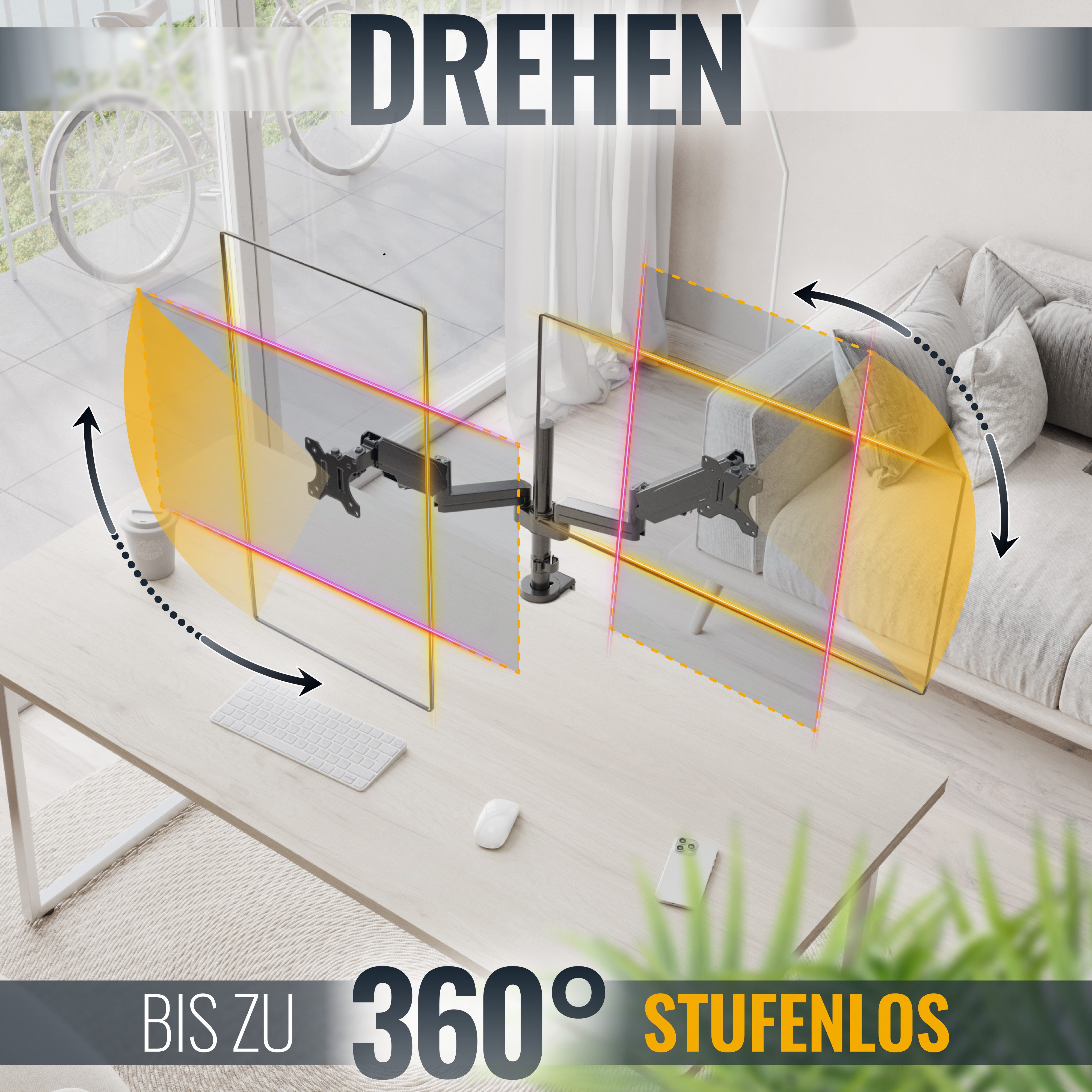 RICOO Monitor-Halterung Monitor Tischhalterung 17"-32" mit Gasdruckfeder für 2 Monitore TS3911, (bis 32 Zoll, VESA 75x75 und 100x100, 1-tlg., min. 1 Kg - 8 Kg pro Frontplatte, 43-81 cm (17"-32) Monitor-Diagonale, neigbar +/-35°, schwenkbar 180° Gasfeder Dual Monitorständer)