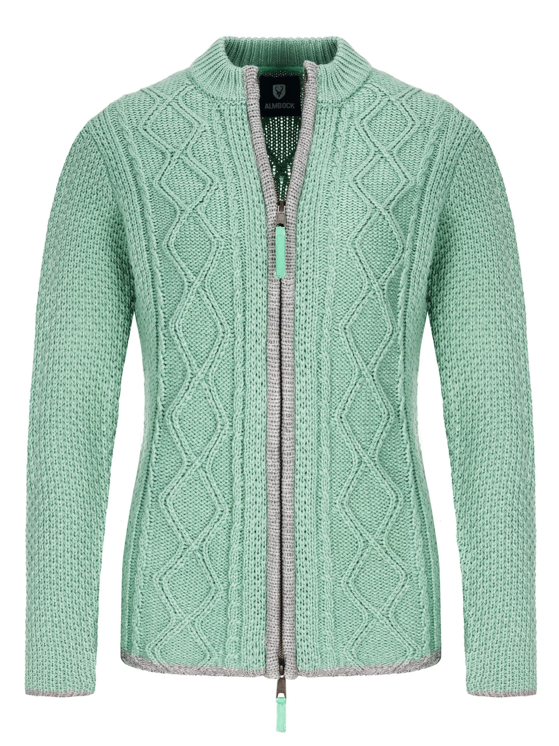 Almbock Trachtenstrickjacke Alina (1-tlg) mintgrün mit Reißverschluss