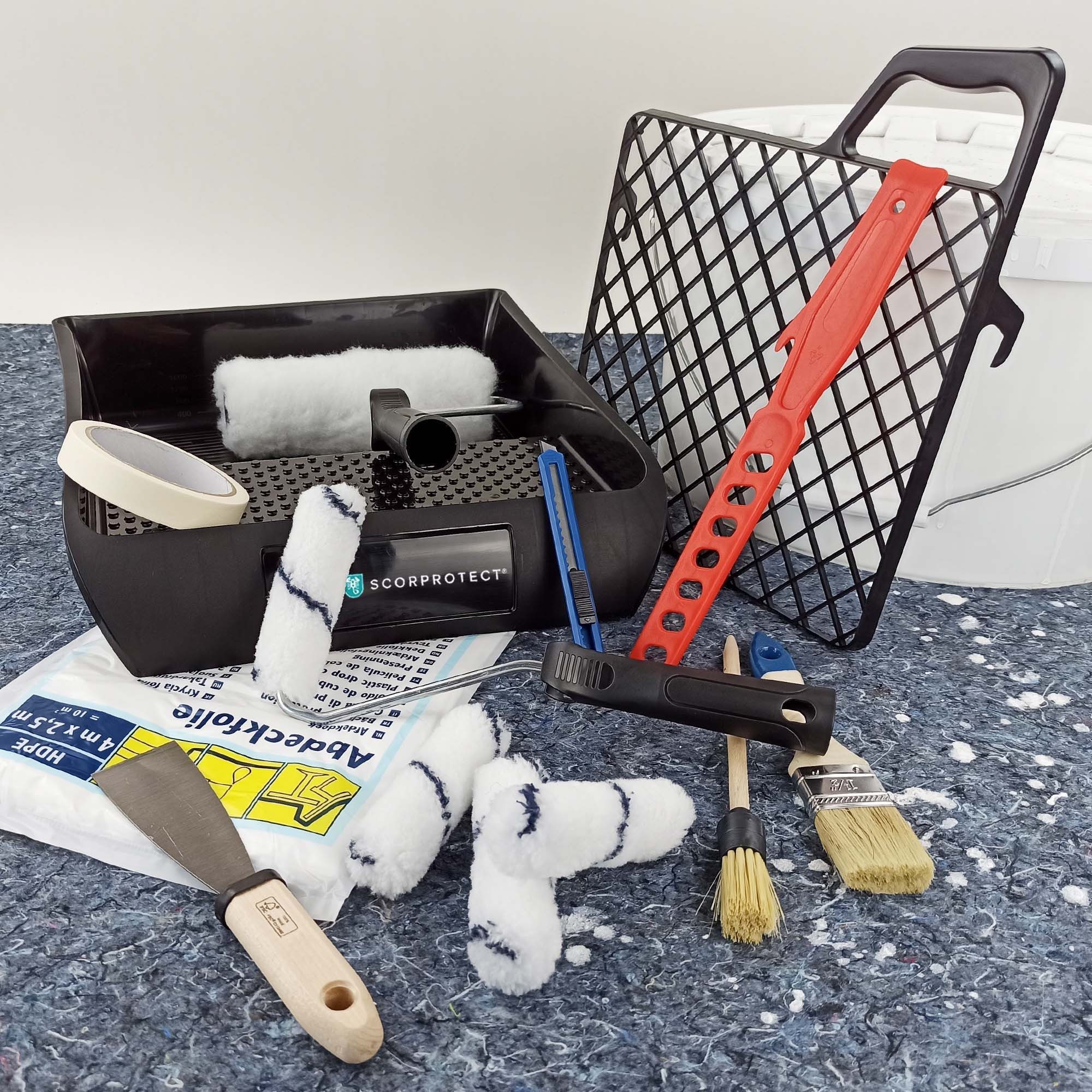 Scorprotect® Farbroller Renovier-Komplett-Set 16-teilig für Malerarbeiten