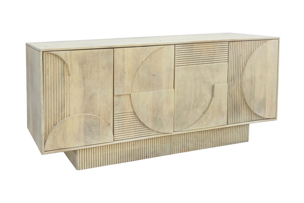 riess-ambiente Sideboard ART DECO 170 cm weiß – Mangoholz, massiv, handmade, Stauraum (Einzelartikel, 1 St), kunstvoll gefertigte Kommode mit 3D‑Front - ideal für Wohnzimmer & Co.