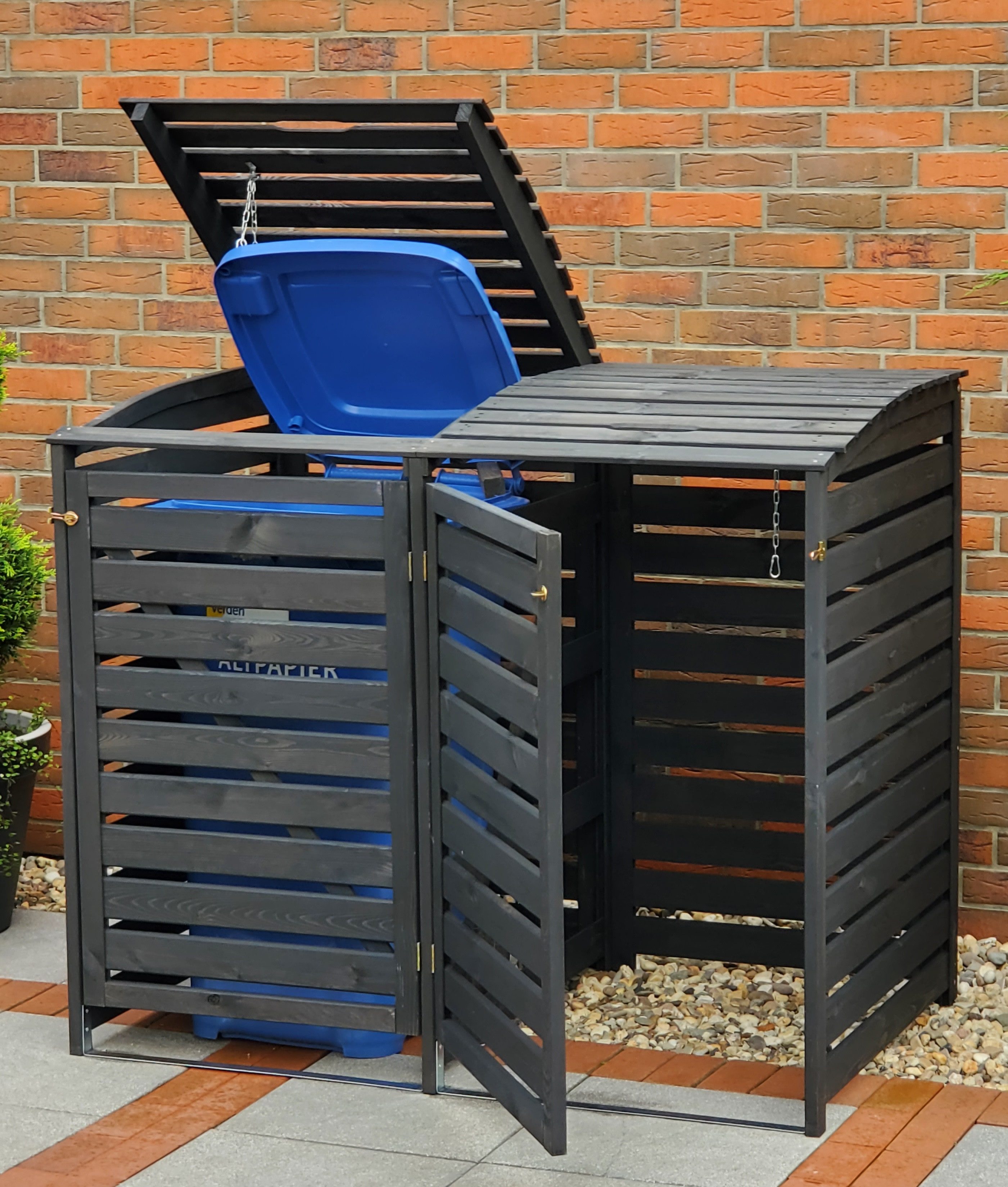 promadino Mülltonnenbox Vario III, für 2 Tonnen, robust aus zertifiziertem Kiefernholz