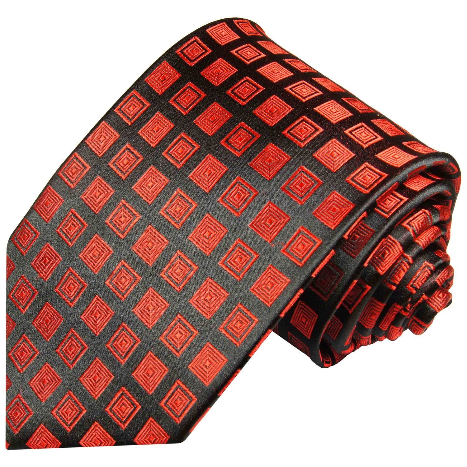 Paul Malone Krawatte Seidenkrawatte Schlips Tuch Seide mit 2-St., rot kariert 100% 764 Krawatte und Breit Einstecktuch) (Set, modern (8cm), schwarz Herren