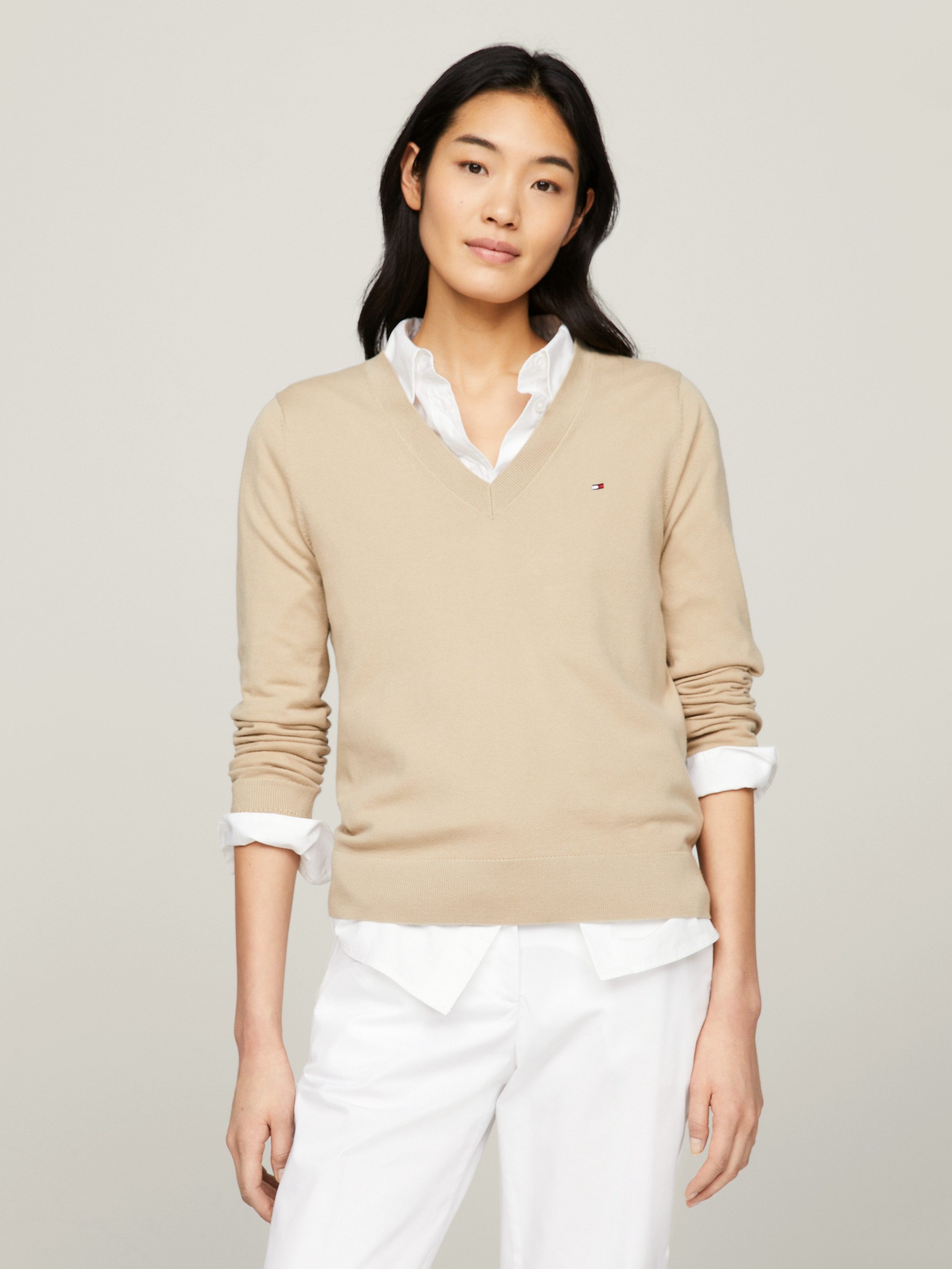 TOMMY HILFIGER V-Ausschnitt-Pullover mit Logo-Stickerei mehr
