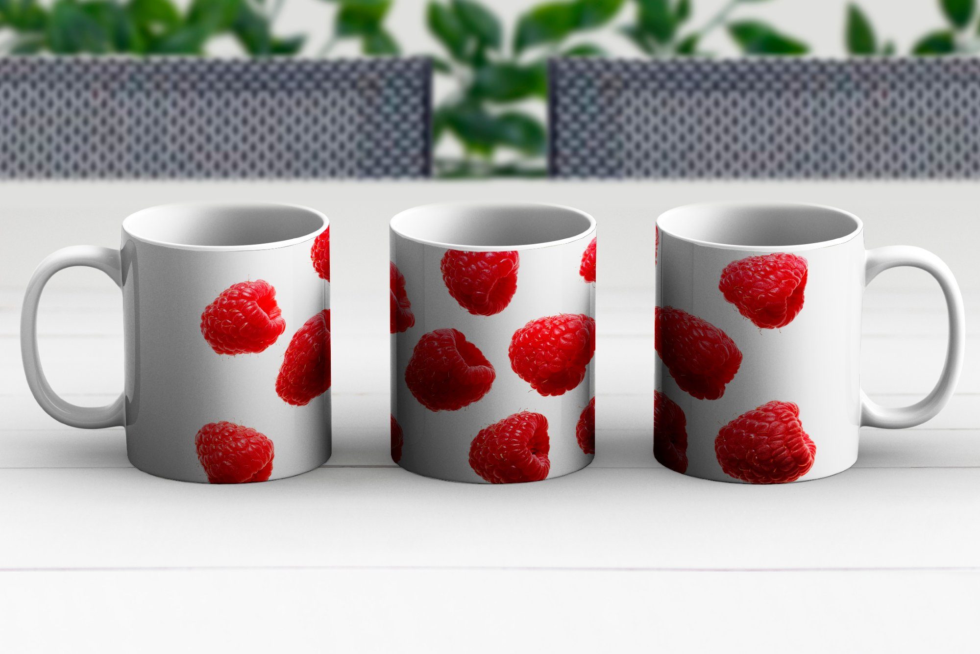 MuchoWow Tasse Obst - Himbeere Becher, - Kaffeetassen, Weiß, Keramik, Teetasse, Teetasse, Geschenk