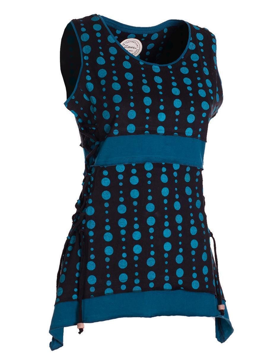 Vishes Shirttop Damen Sommer-Top Zipfel-Top Punkte T-Shirt mit Bändern zum Schnüren Hippie, Goa, Guru Style