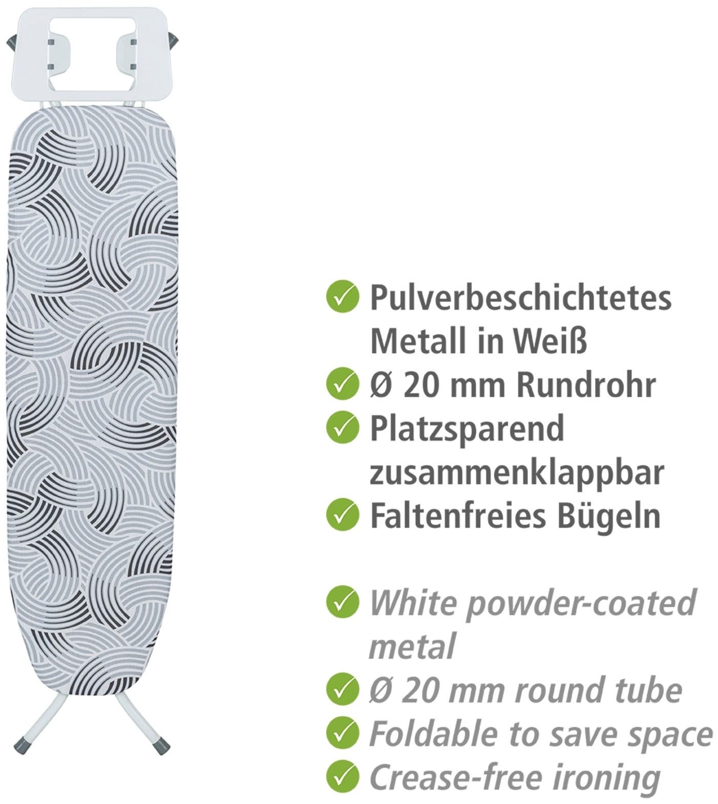 WENKO Bügelbrett Modell Base, Bügelfläche 110x30 cm, höhenverstellbarer Bügeltisch, platzsparend klappbar