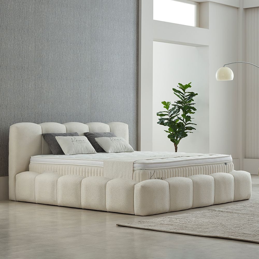 abc bedding Boxspringbett Komfortbett KAONA im stilvollen beige bouclé Stoffdesign, Voll-orthopädisches Schlafsystem inklusive Bettkasten – Bild 5 von 5