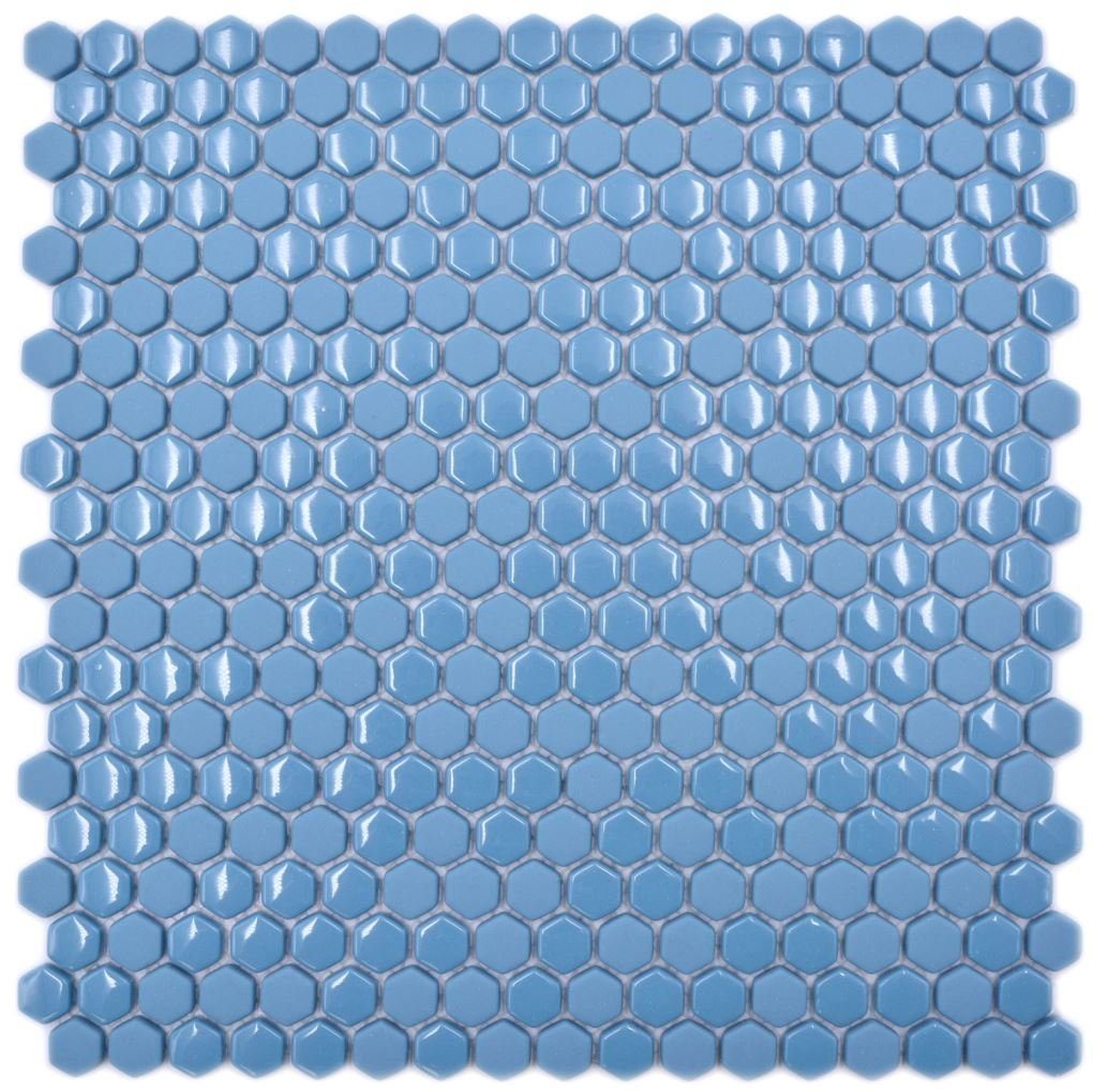 Mosani Mosaikfliesen Hexagonal Sechseckmosaik blau glänzend matt Mosaikfliese Wand