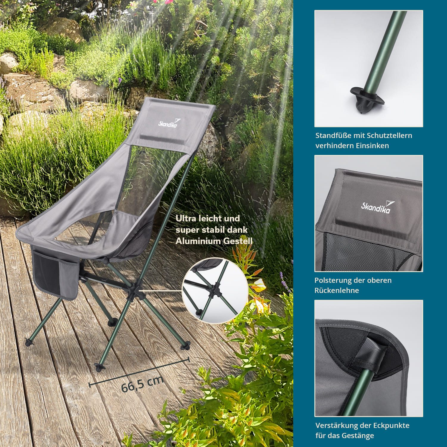 Skandika Campingstuhl 2er-Set Compact, Klappstuhl, Gartenstuhl, Faltstuhl, Outdoor, Balkon (Organizer-Tasche, Cool-Mesh-Einsätze, Kunststofffüße mit Schutztellern), bis 150 kg, klein, leicht, Anglerstuhl, stabil, gepolstert, Camping