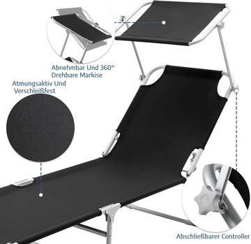 TLGREEN Gartenliege sonnenliege klappbar mit Dach, Gartenliege Wetterfest, 1 St., 193×53×30cm