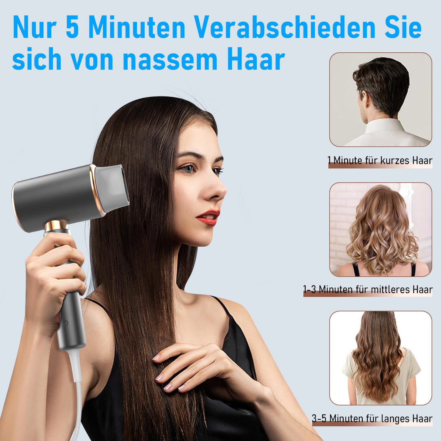BRAIDOL Haartrockner Ionic-Haartrockner, Leistungsstark Föhn Ionen Dry & Style Hairdryer, 2000,00 W, mit 1 Stylingdüse & 1 Diffusor, 2 Geschwindigkeit/3 Temperaturstufen, Intelligente Konstanttemeratur,für Lockiges Haar, Zuhause,Salon,Reisen