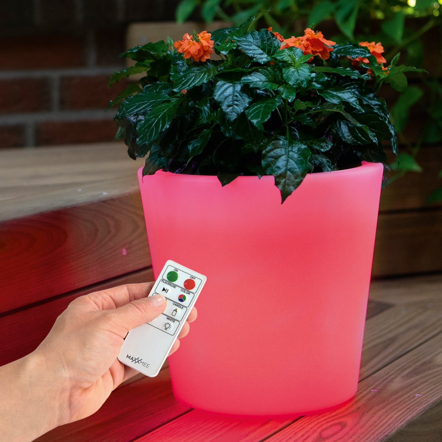 MAXXMEE Blumentopf, LED-Blumenkübel mit Farbwechsel rund 28 cm Durchmesser weiß