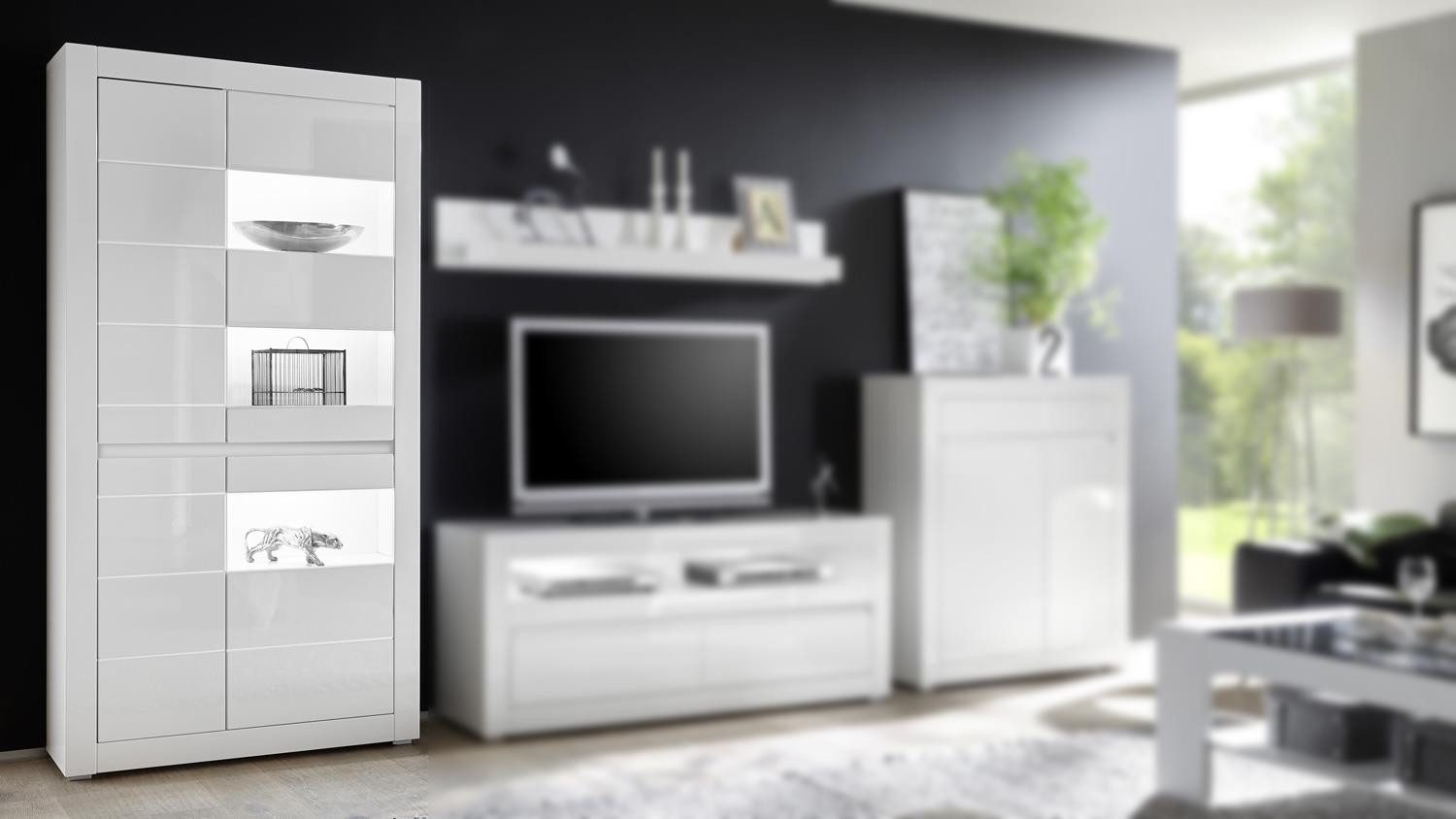 Möbel Akut Vitrine Vitrine Carat Glasvitrine Standvitrine weiß Hochglanz 100 cm