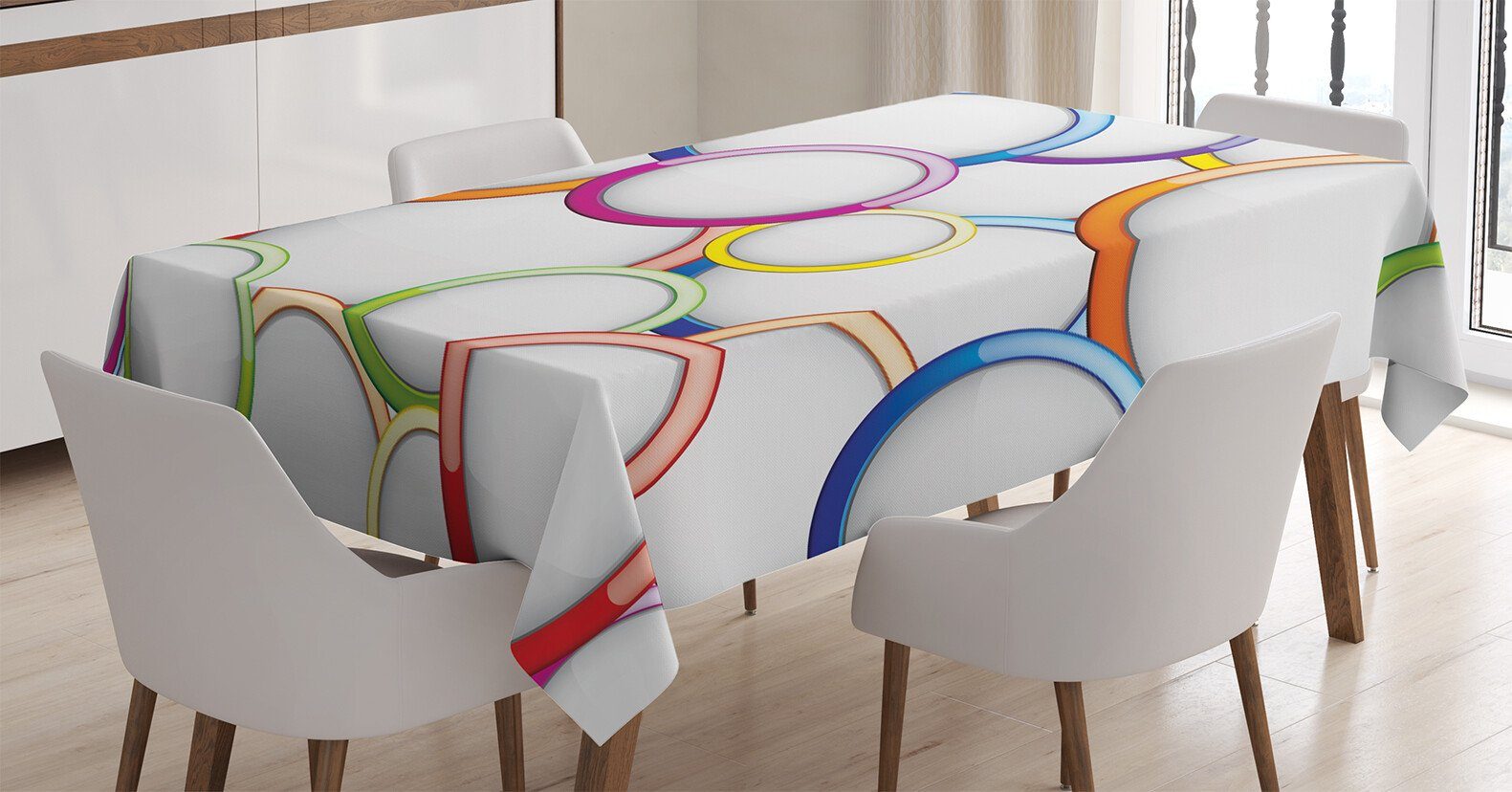 Abakuhaus Tischdecke Farbfest Waschbar Für den Außen Bereich geeignet Klare Farben, Bunt Kreise Runde Muster