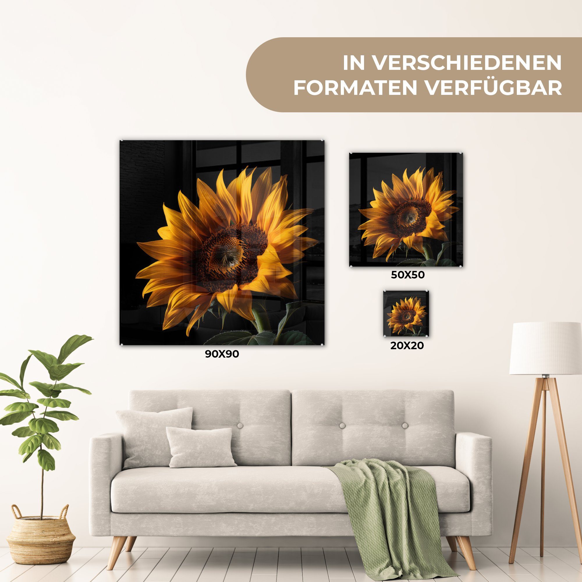 auf - Sonnenblume, Blumen Glas Schwarz - Acrylglasbild Glas auf Botanisch St), Bilder - - - Foto Wandbild Glasbilder (1 - MuchoWow Wanddekoration